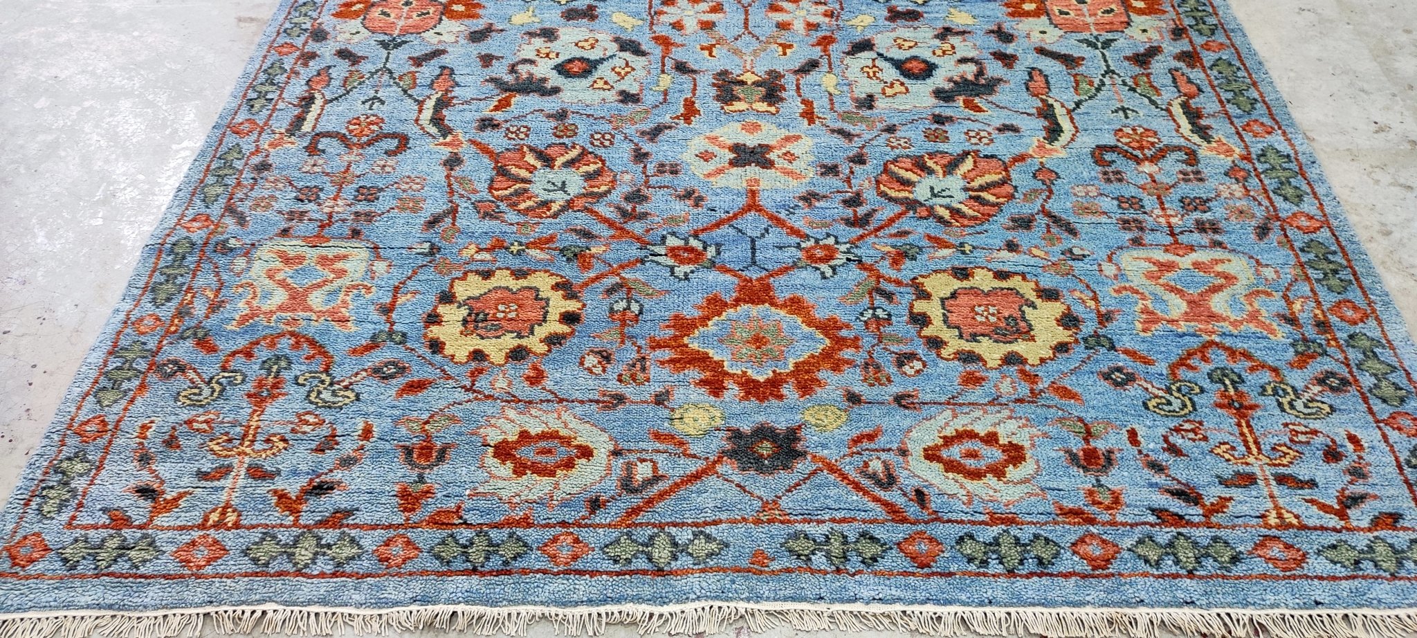 Isla Fisher Hand-Knotted Oushak Rug Light Blue 6.3x9 | Banana Manor Rug Company