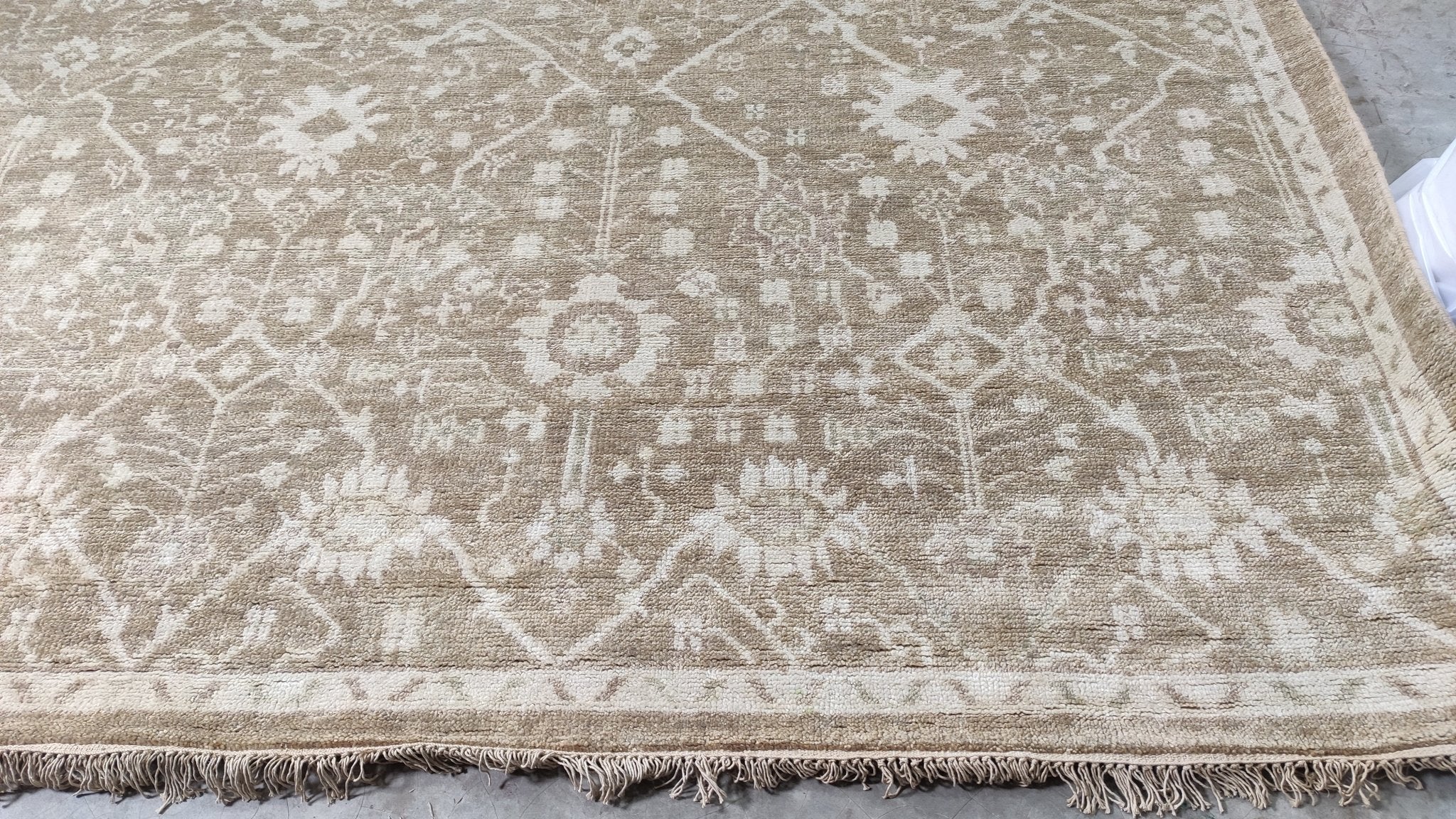 Ivy 10x14.3 Camel and Silver Hand-Knotted Oushak Rug | Banana Manor Rug Company