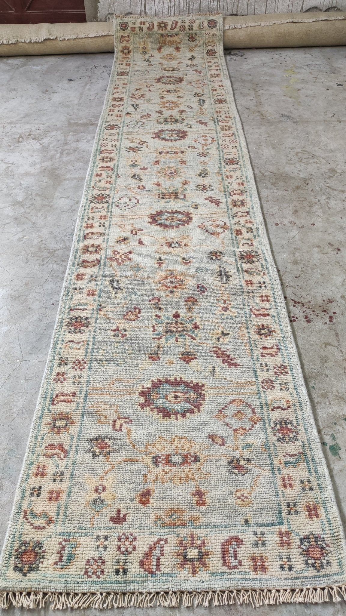 Ivy 2.6x12 Blue Hand-Knotted Oushak Runner | Banana Manor Rug Company