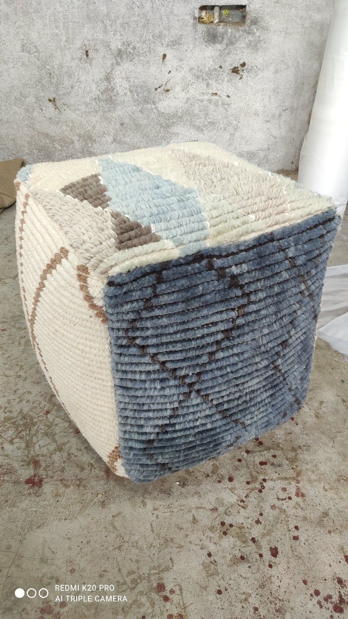 Jackie Blue and Beige Pouffe | Banana Manor Rug Company