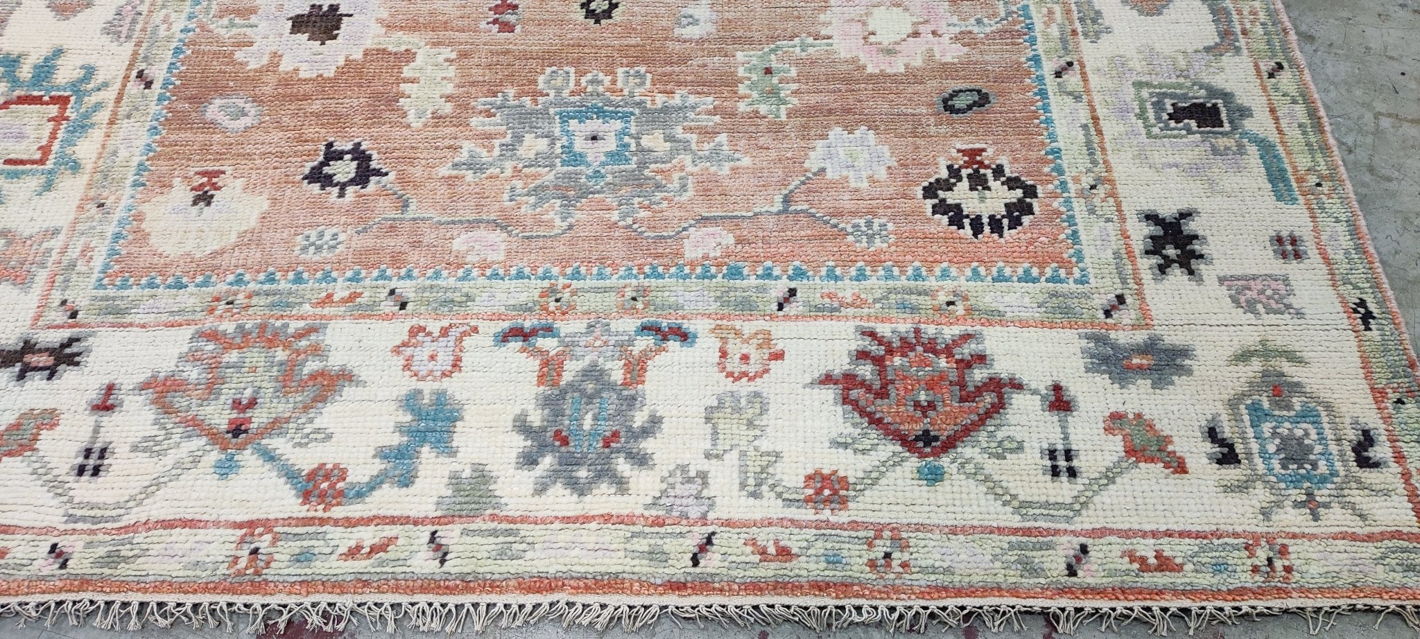 Jane Page Pink and Ivory Hand-Knotted Oushak Rug 6x9 | Banana Manor Rug Company