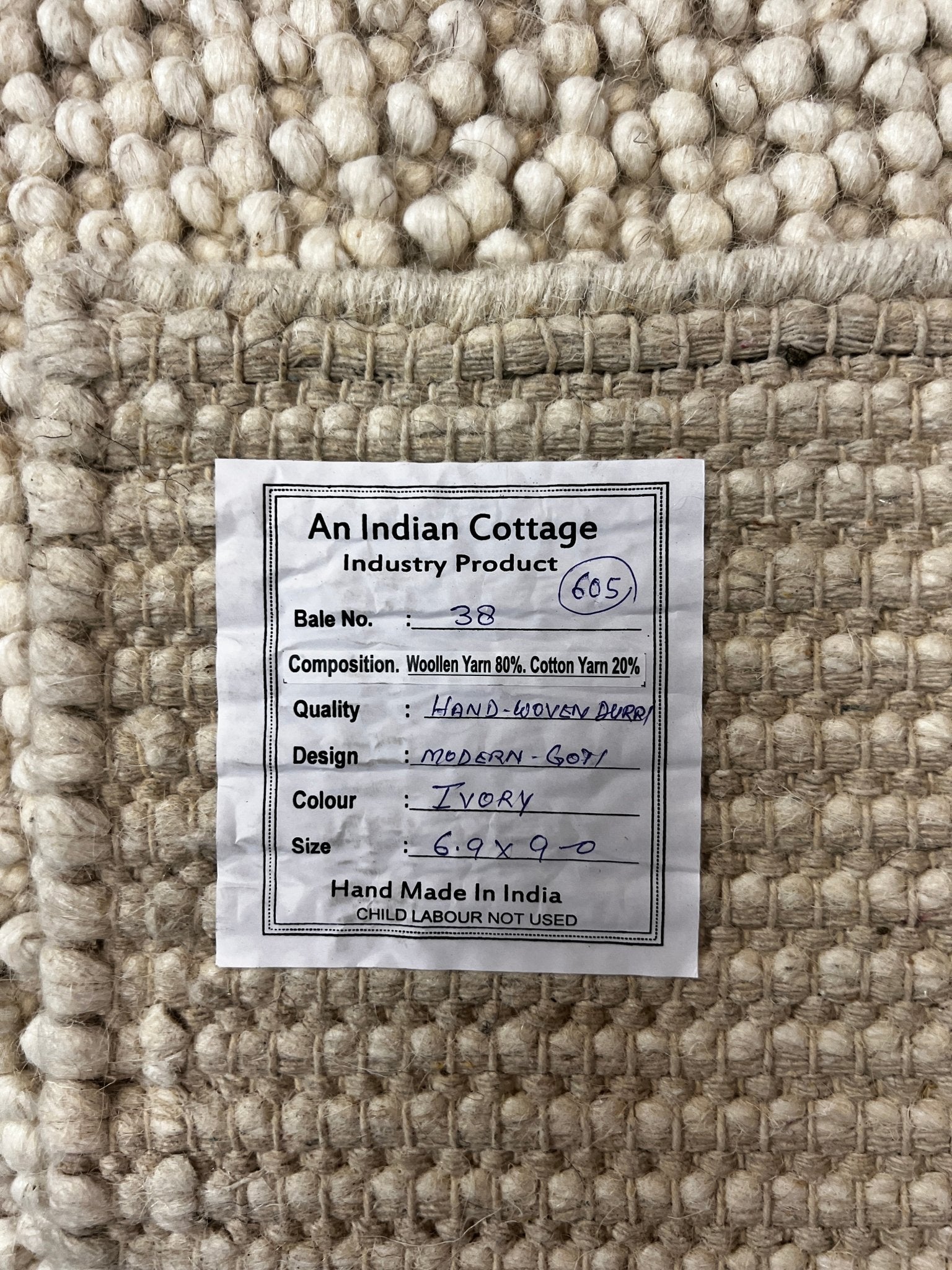 Jane Wiseman Handwoven Wool Durrie Ivory Loop 6.9x9 | Banana Manor Rug Factory Outlet