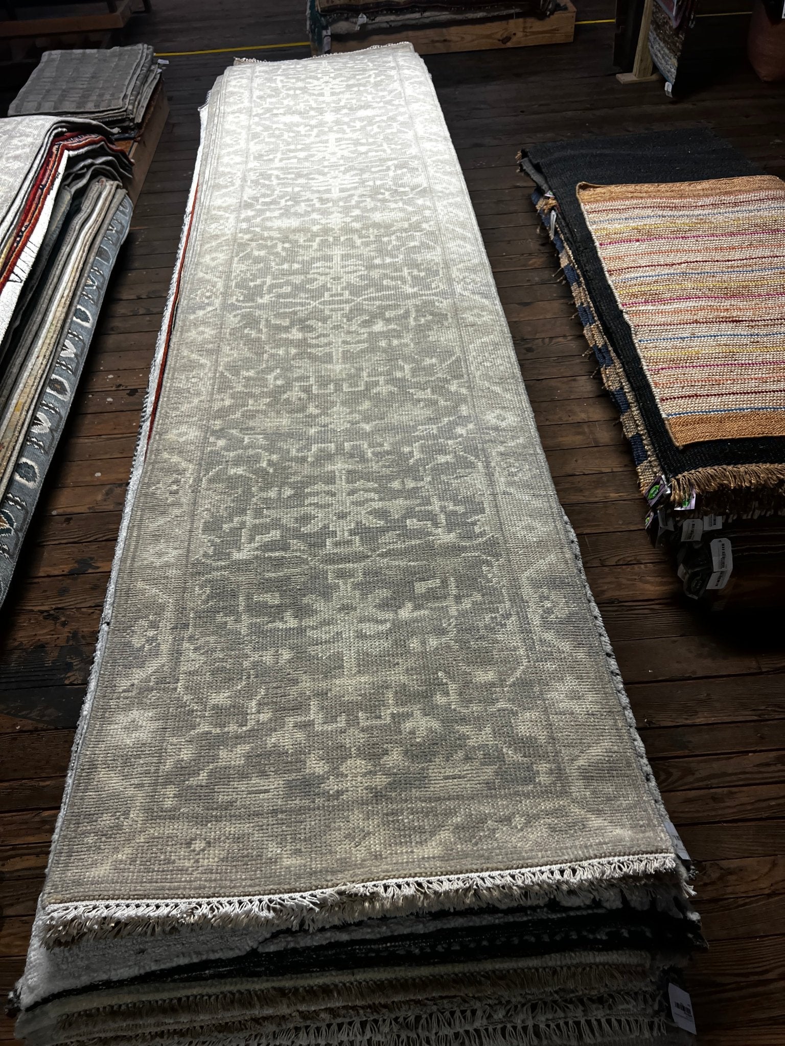 Janine Jansen 2.6x11.9 Hand-Knotted Grey & Silver Turkish Oushak | Banana Manor Rug Factory Outlet