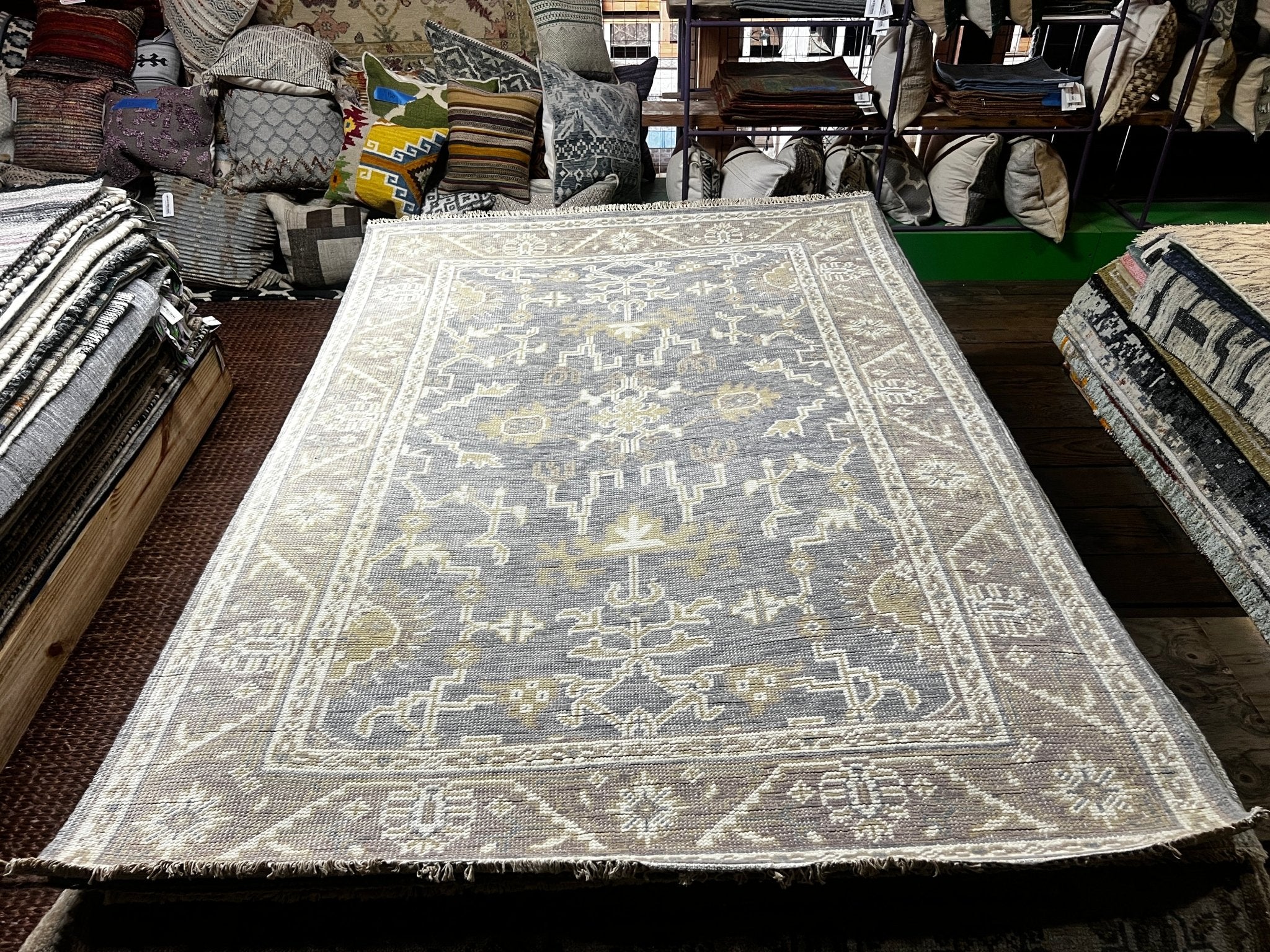 Jayde 5x7 Hand-Knotted Grey & Light Rust Turkish Oushak | Banana Manor Rug Factory Outlet