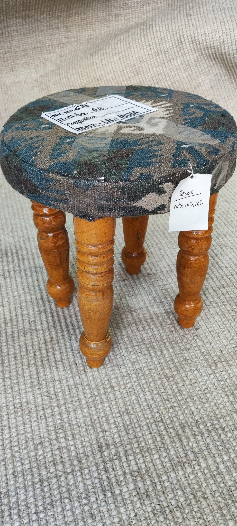 Jean Hagen 14x14x17 Wooden Upholstered Stool | Banana Manor Rug Factory Outlet