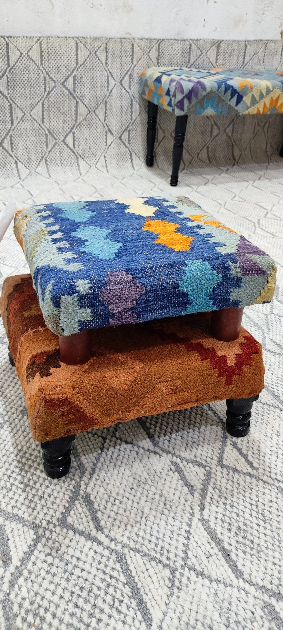 Jeff Timmons Wooden Upholstered Stool 14x14x7 (Assorted Styles) | Banana Manor Rug Company