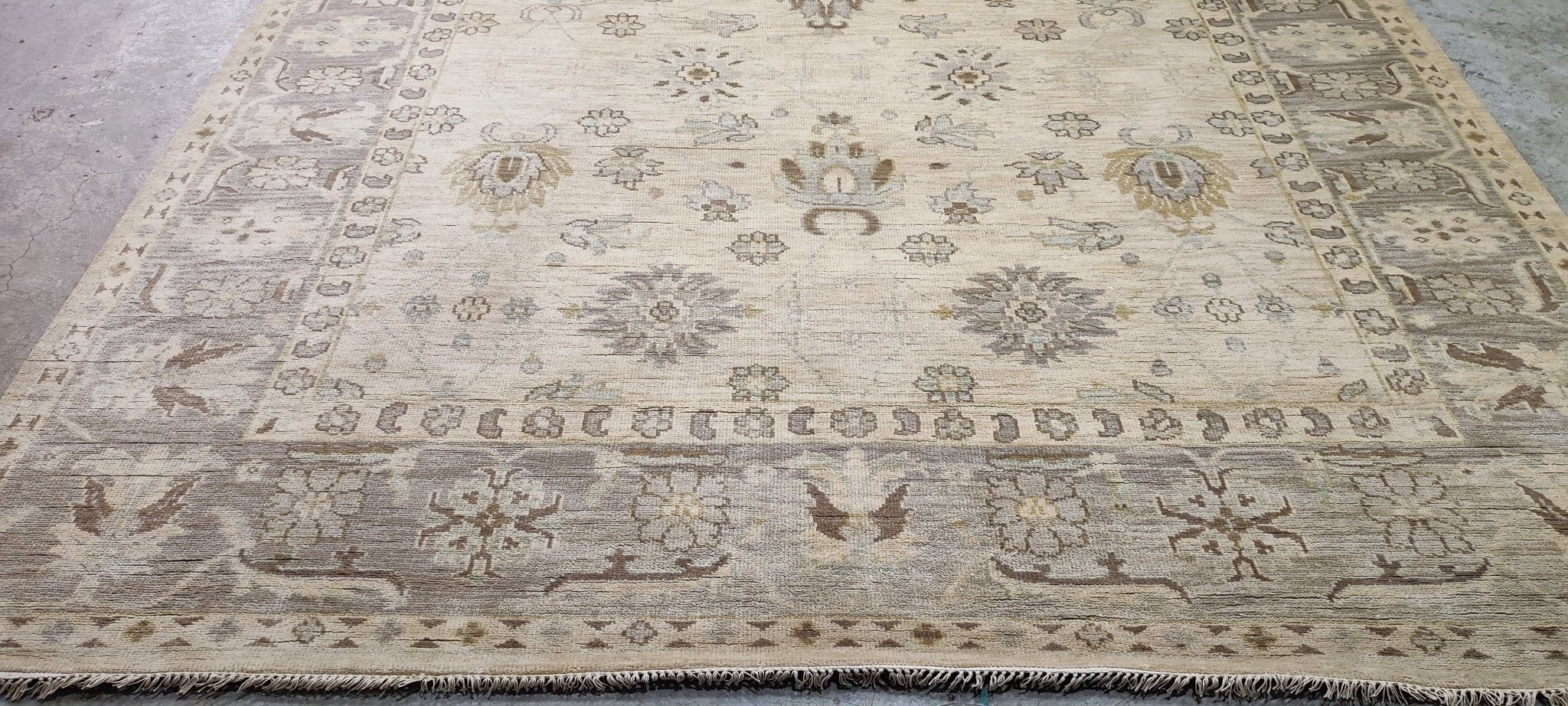 Jeni Legon Hand-Knotted Oushak Rug Cream and Brown 9x12.3 | Banana Manor Rug Company