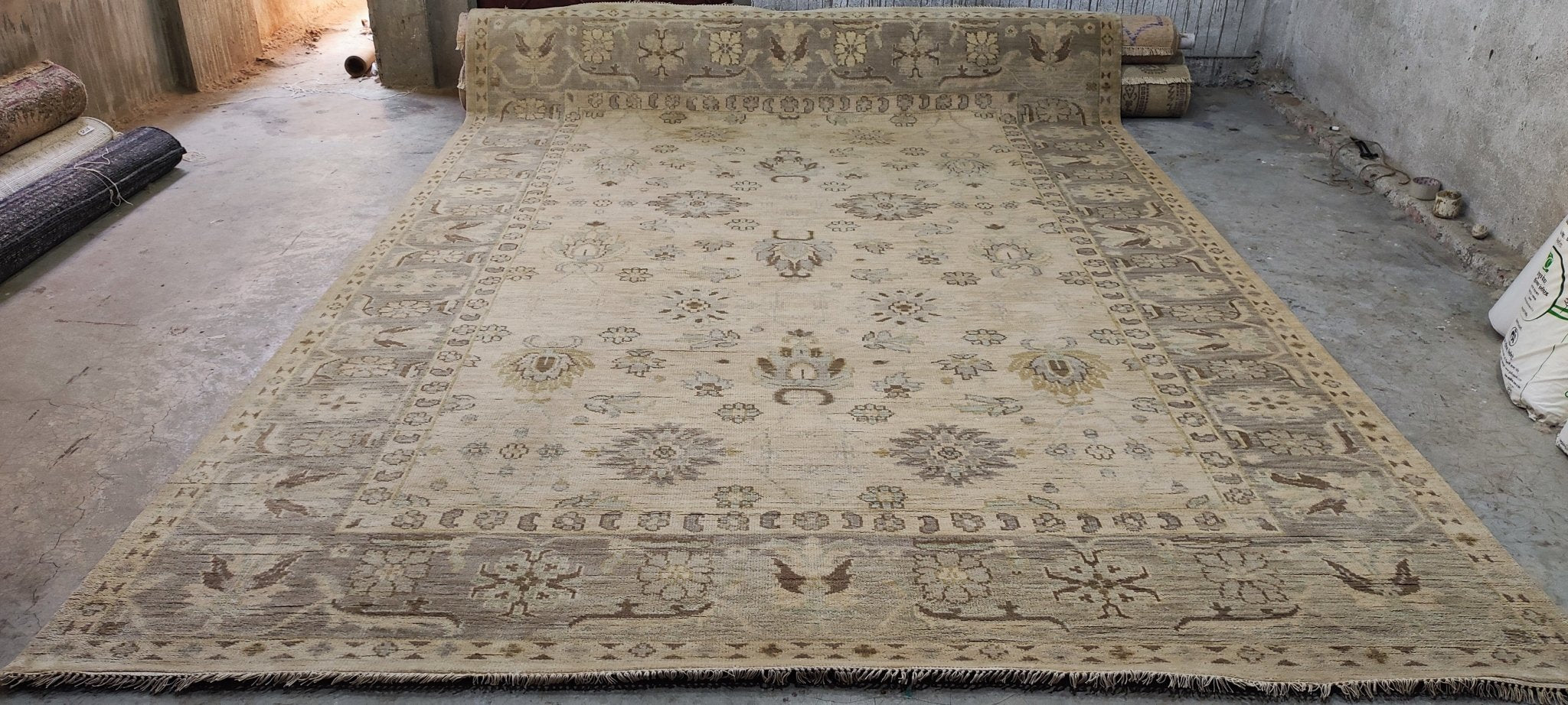 Jeni Legon Hand-Knotted Oushak Rug Cream and Brown 9x12.3 | Banana Manor Rug Company