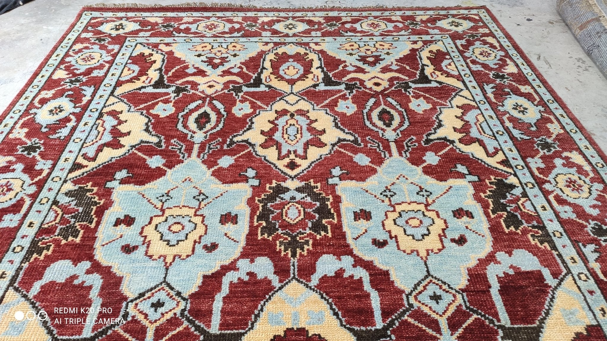 Jennifer B. 7.10x9.10 Rust and Light Blue Hand-Knotted Oushak Rug | Banana Manor Rug Company