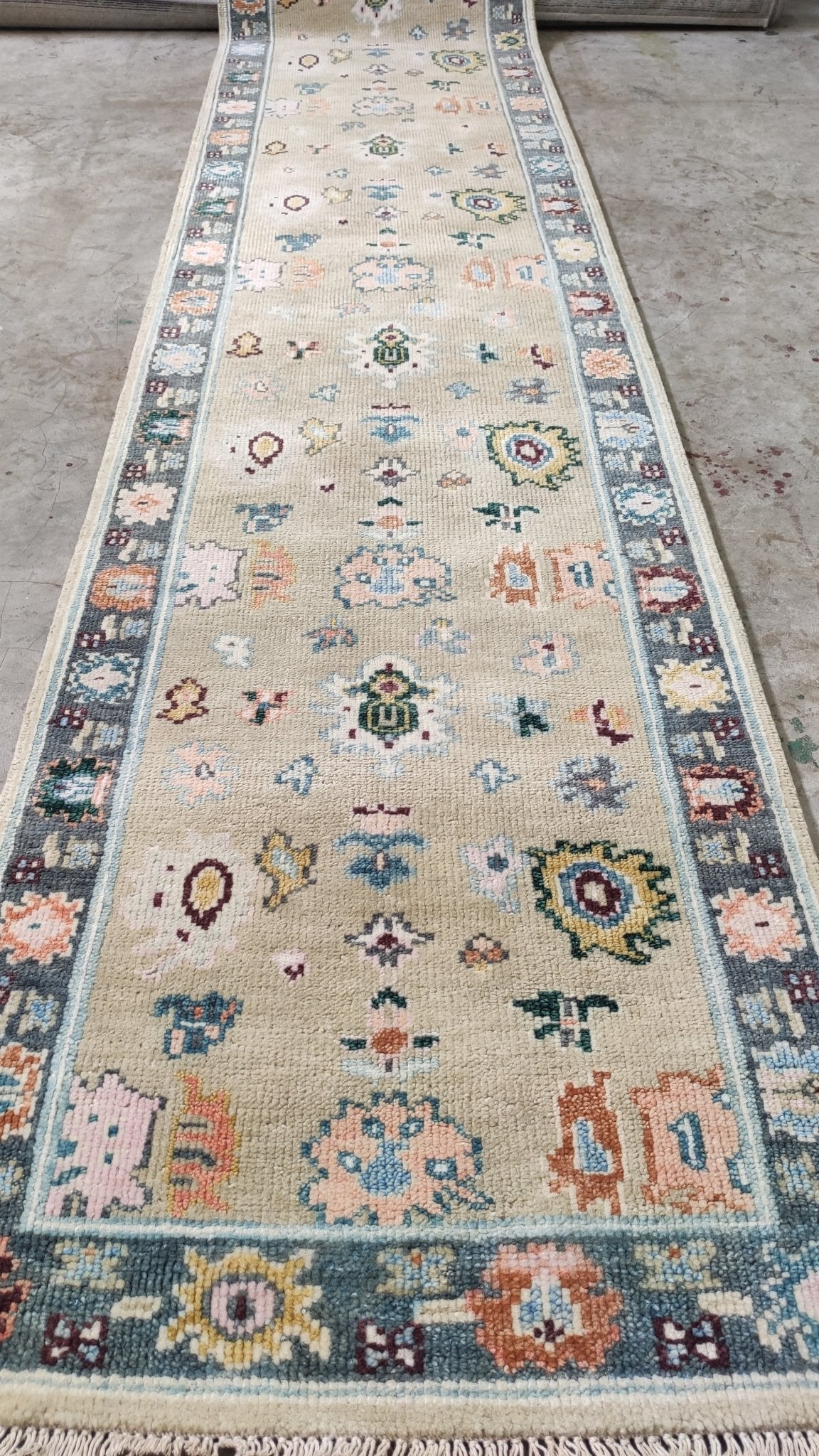 Jennifer Connelly 2.6x11.9 Cream Hand-Knotted Oushak Runner | Banana Manor Rug Company