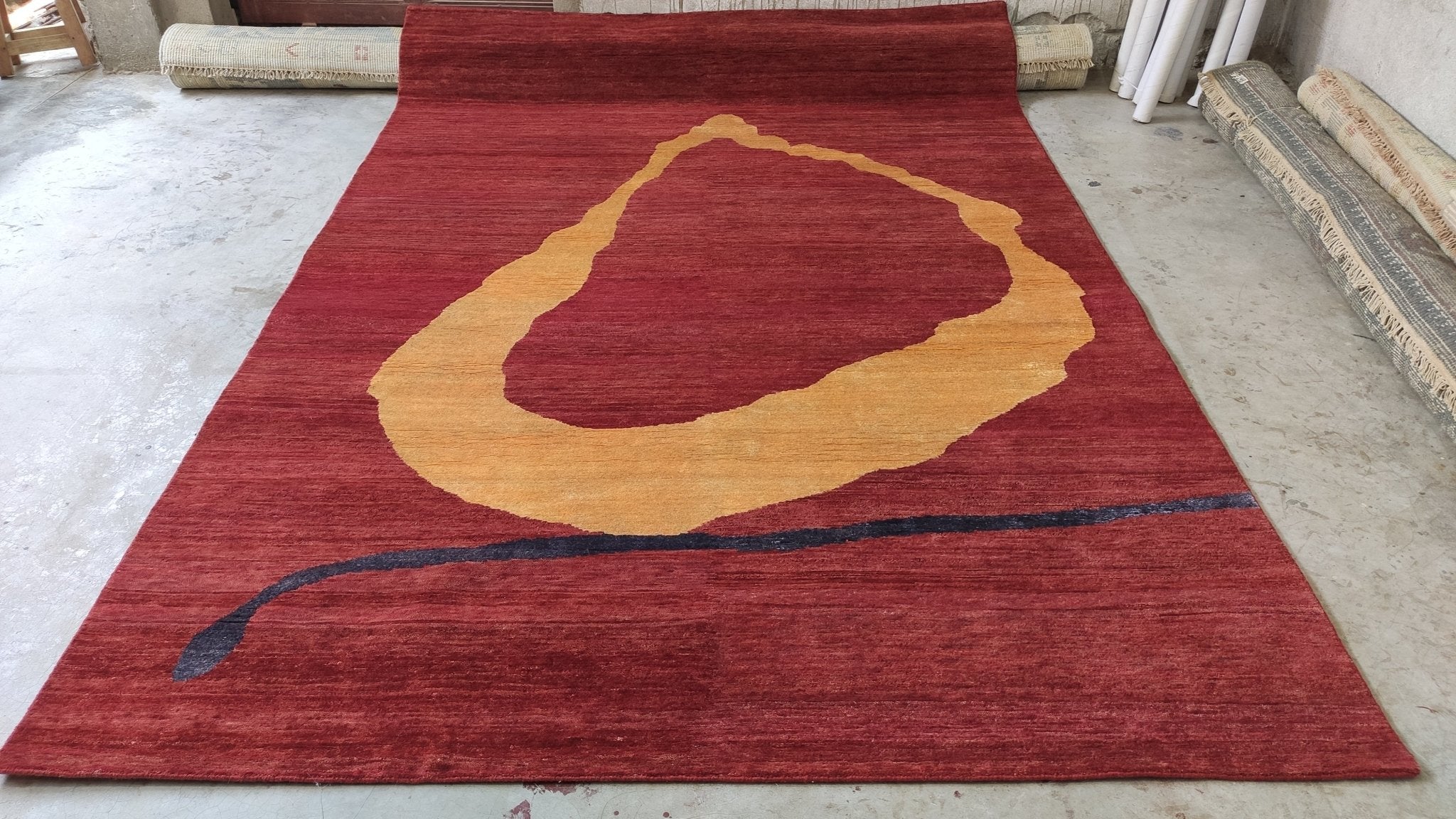 Jennifer Lopez 6.9x9.9 Red and Gold Hand-Knotted Tibetan Rug | Banana Manor Rug Company