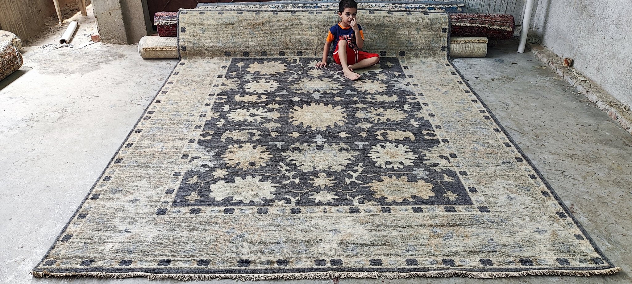 Jessabelle Thunder 7.9x9.9 Hand Knotted Brown & Tan Oushak | Banana Manor Rug Factory Outlet