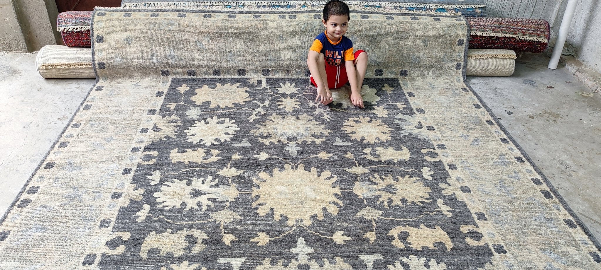 Jessabelle Thunder 7.9x9.9 Hand Knotted Brown & Tan Oushak | Banana Manor Rug Factory Outlet