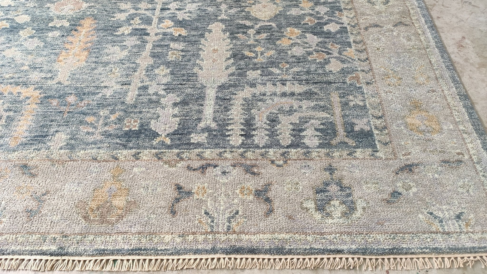 Jessy 8x10 Grey and Beige Green Hand-Knotted Oushak Rug | Banana Manor Rug Company