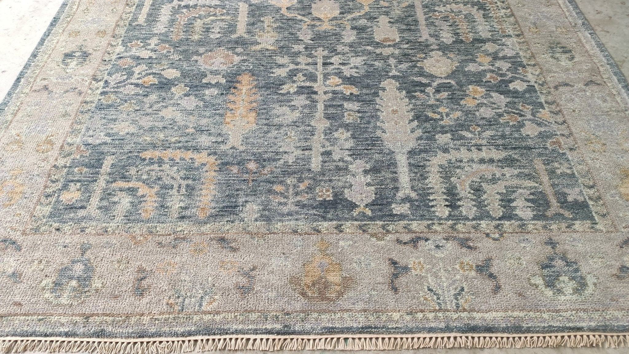 Jessy 8x10 Grey and Beige Green Hand-Knotted Oushak Rug | Banana Manor Rug Company
