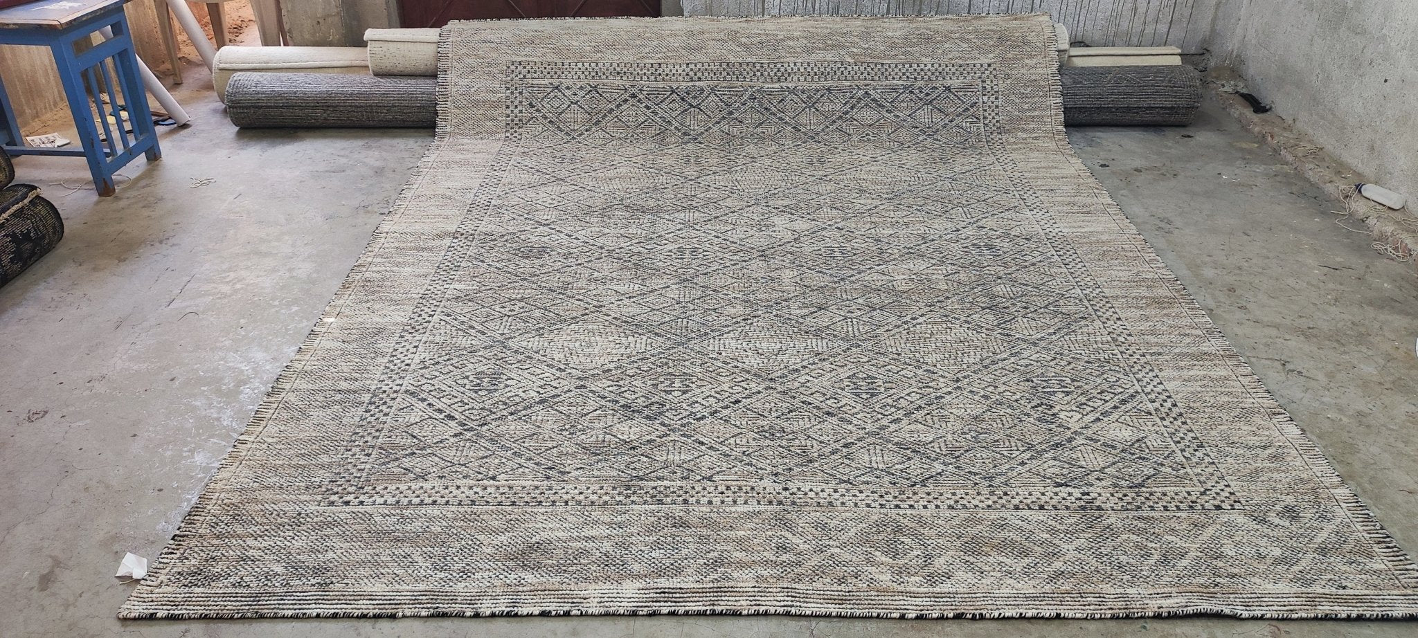 Joel Tobeck Hand-Knotted Modern Natural and Grey High-Low 8X10 | Banana Manor Rug Company