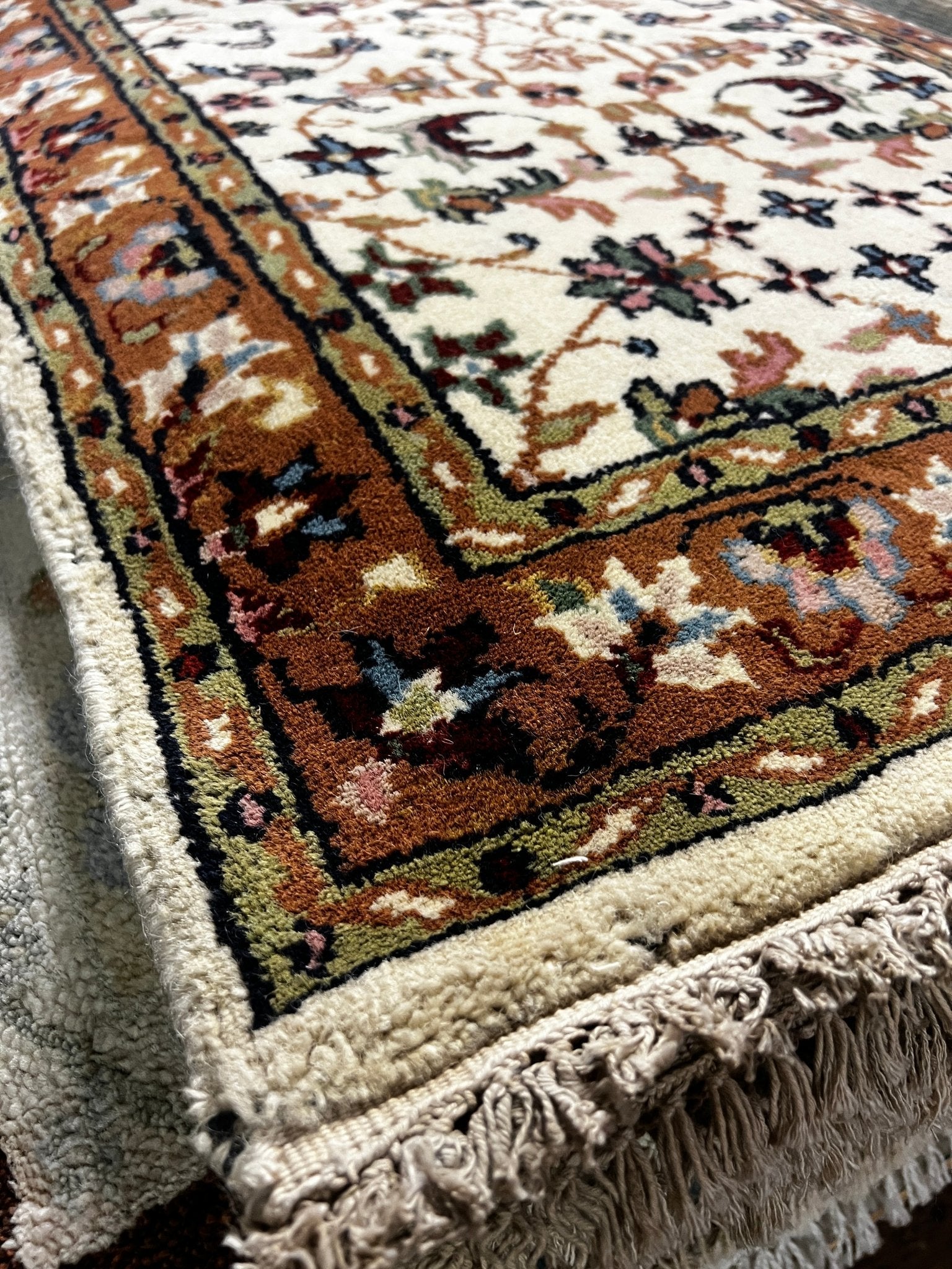 Josie McCarthy Ivory and Rust Hand-Knotted Oushak Runner 2.6x16.9 | Banana Manor Rug Company