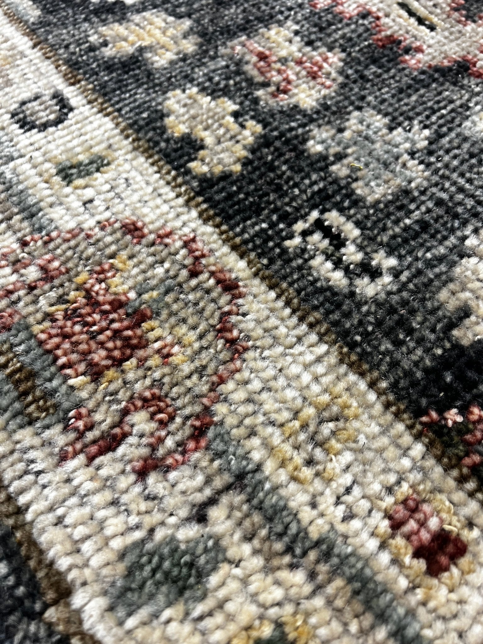 Judith Balis Dark Grey and Ivory Hand-Knotted Oushak Runner 2.6x24 | Banana Manor Rug Company