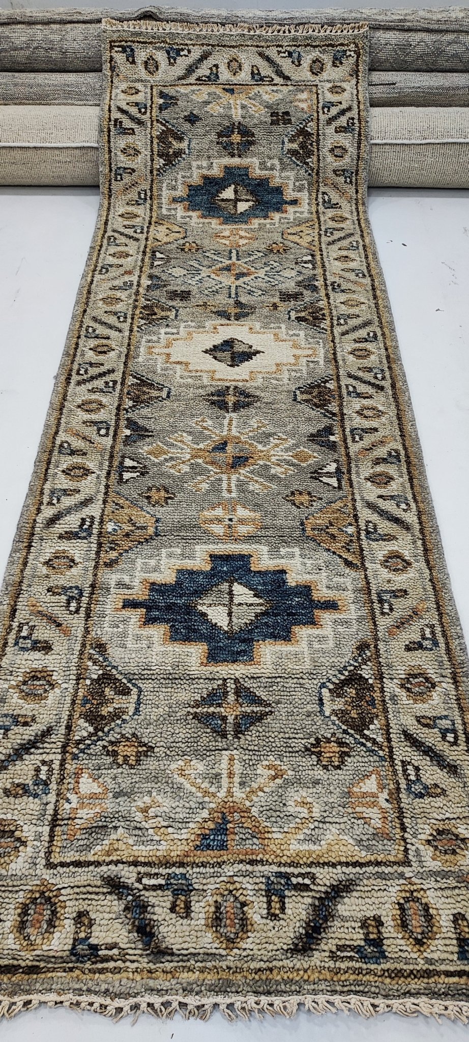 Judy Geller 2.6x8 Hand-Knotted Grey & Tan Oushak Runner | Banana Manor Rug Factory Outlet