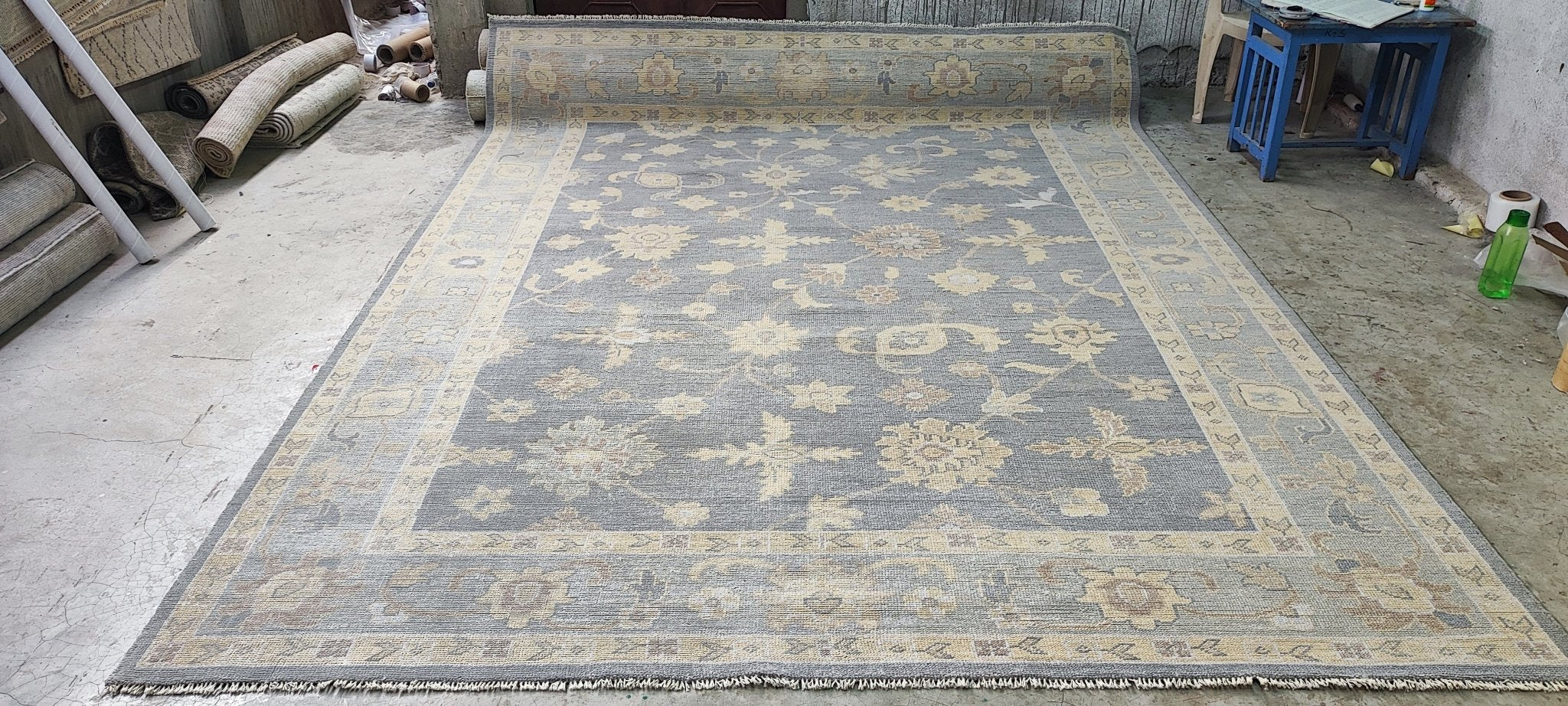 Julia Louis-Dreyfus 9x12 Grey and Tan Hand-Knotted Oushak Rug | Banana Manor Rug Company