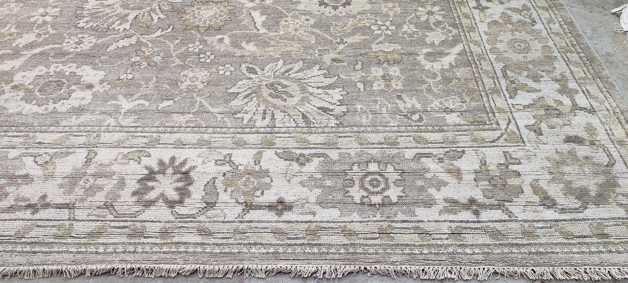 Julia Reed 10.3X14 Grey and Ivory Hand-Knotted Oushak Rug | Banana Manor Rug Company