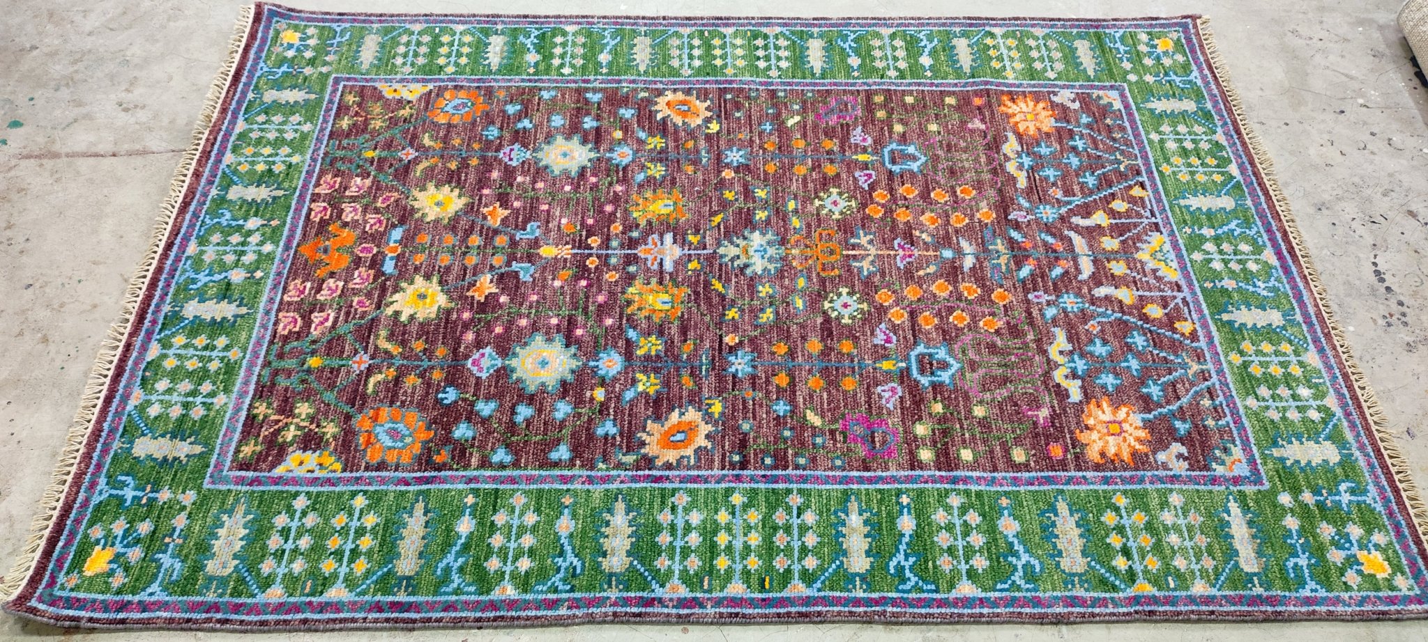 Julie Lynn 4x6.3 Hand-Knotted Brown & Green Oushak | Banana Manor Rug Factory Outlet