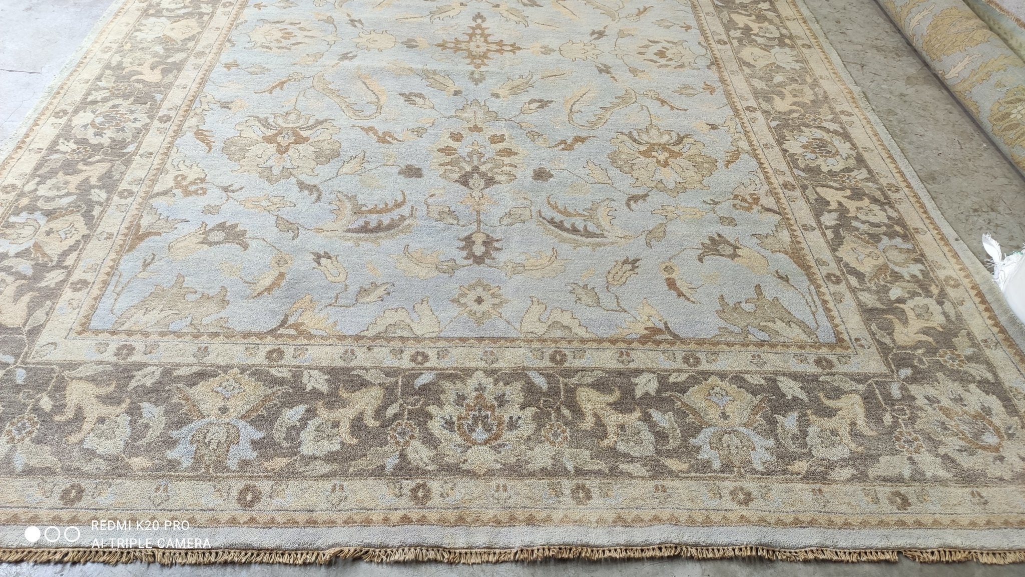 Juliette 10x14.3 Light Blue and Brown Hand-Knotted Oushak Rug | Banana Manor Rug Company