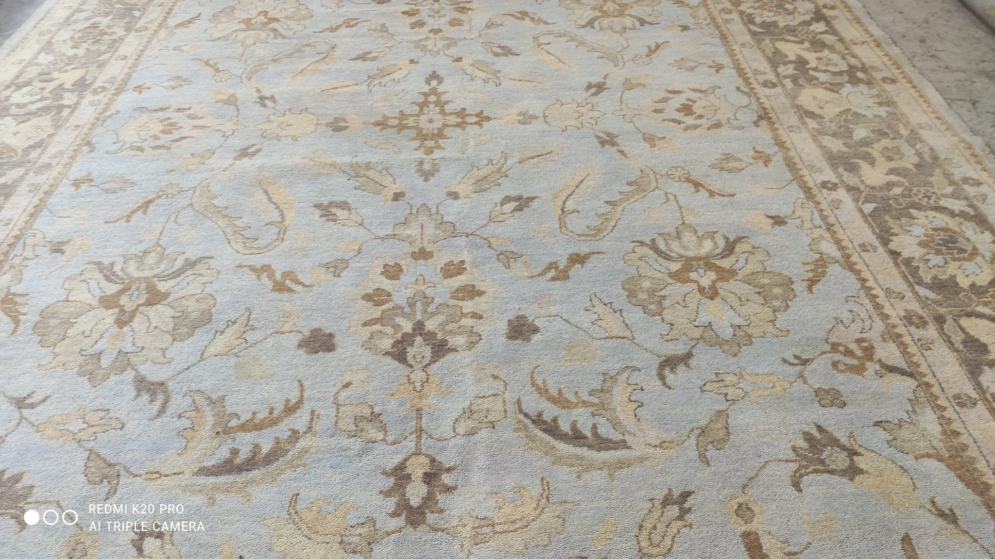 Juliette 10x14.3 Light Blue and Brown Hand-Knotted Oushak Rug | Banana Manor Rug Company