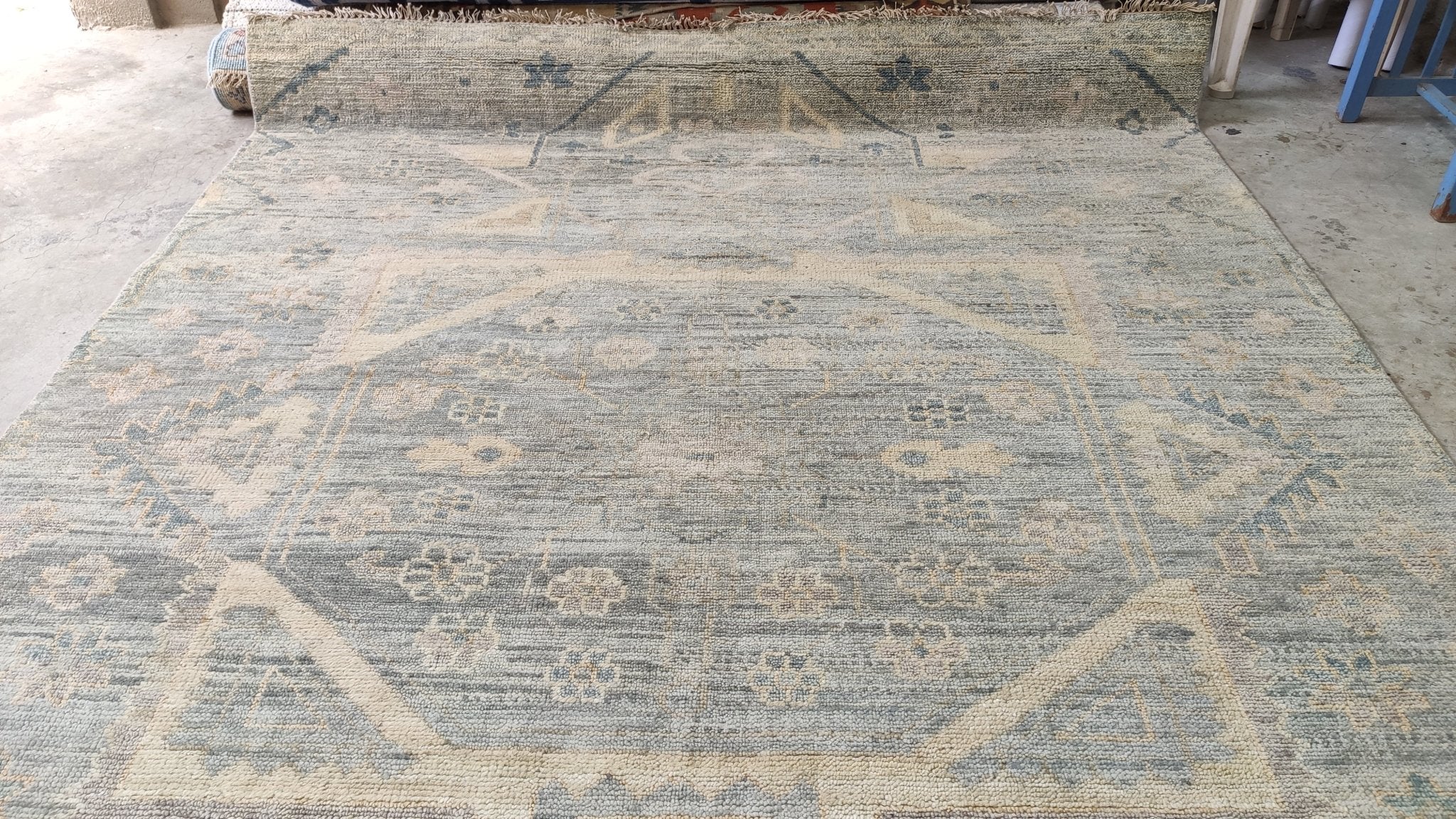 Kaleah 7.9x10 Grey and Beige Hand-Knotted Oushak Rug | Banana Manor Rug Company