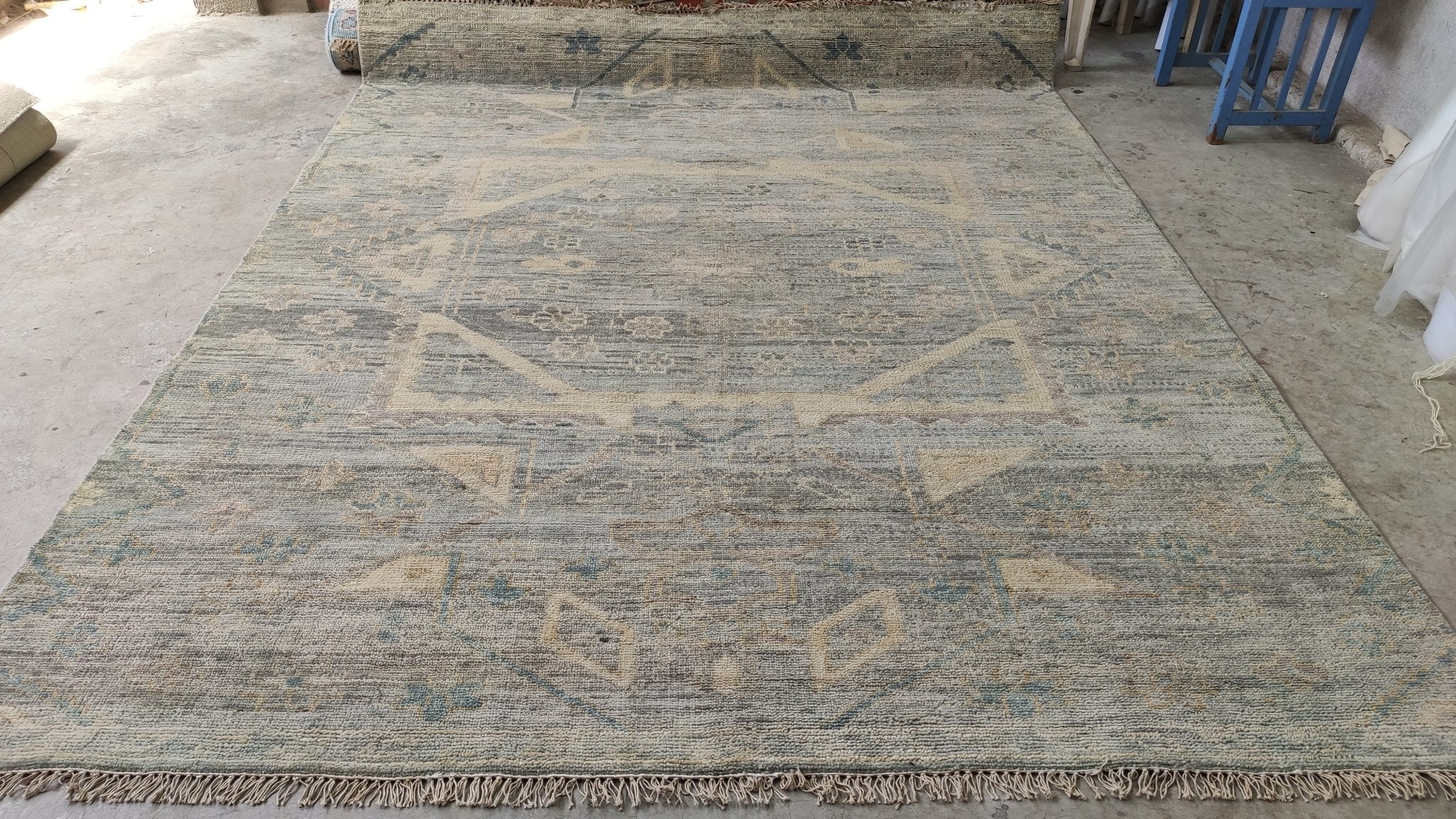 Kaleah 7.9x10 Grey and Beige Hand-Knotted Oushak Rug | Banana Manor Rug Company