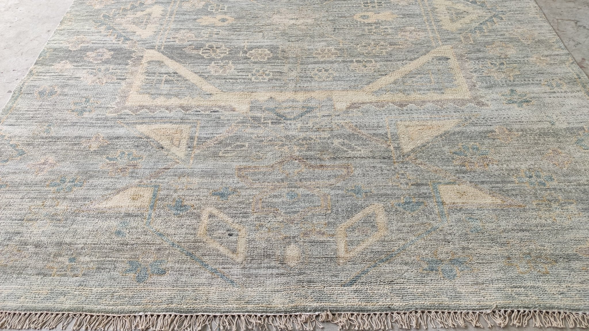 Kaleah 7.9x10 Grey and Beige Hand-Knotted Oushak Rug | Banana Manor Rug Company