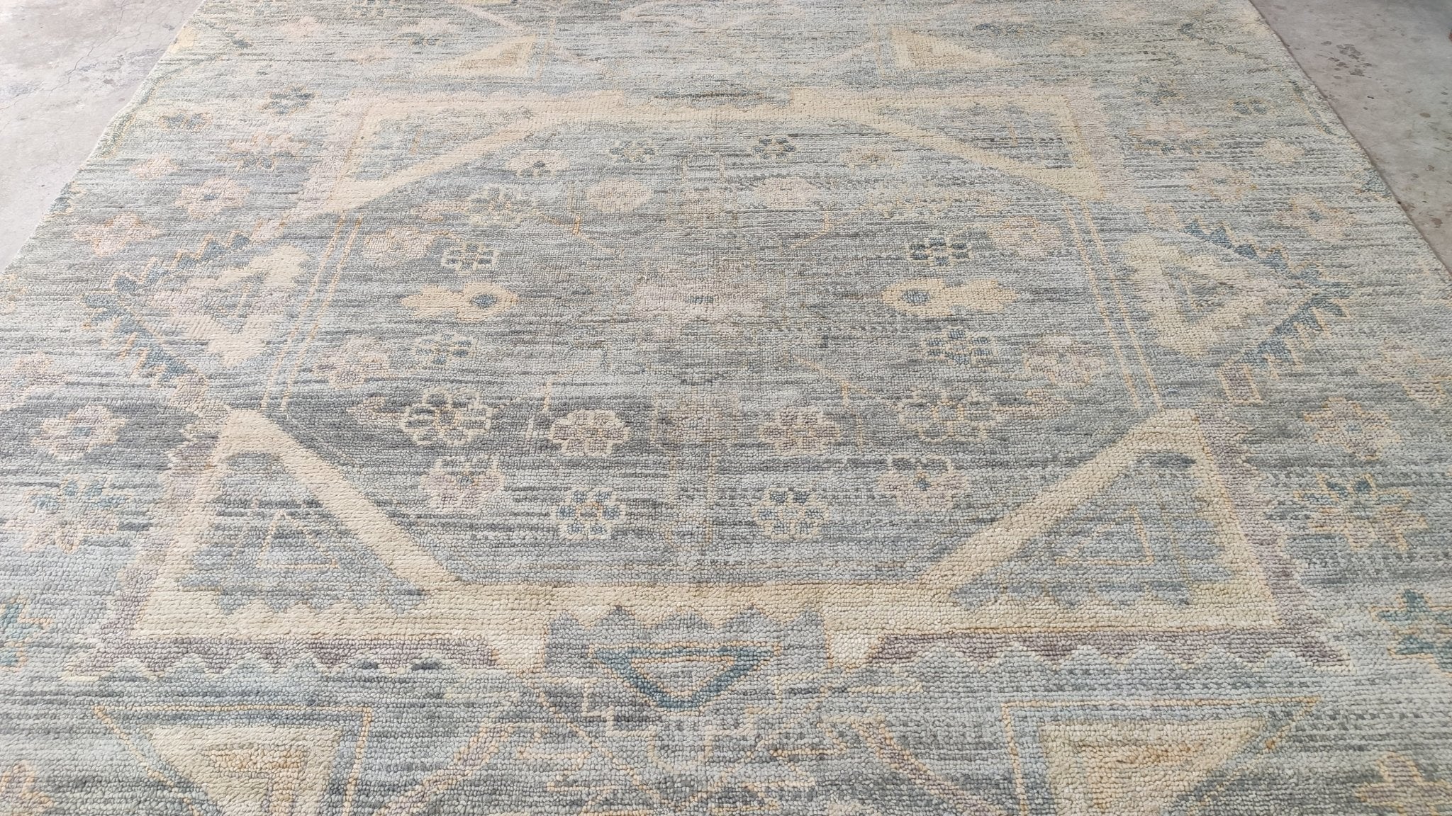 Kaleah 7.9x10 Grey and Beige Hand-Knotted Oushak Rug | Banana Manor Rug Company