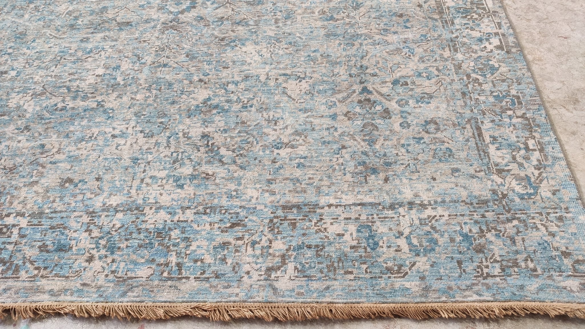 Kara Anne 8x9.9 Bluish Grey Hand-Knotted Oushak Rug | Banana Manor Rug Company