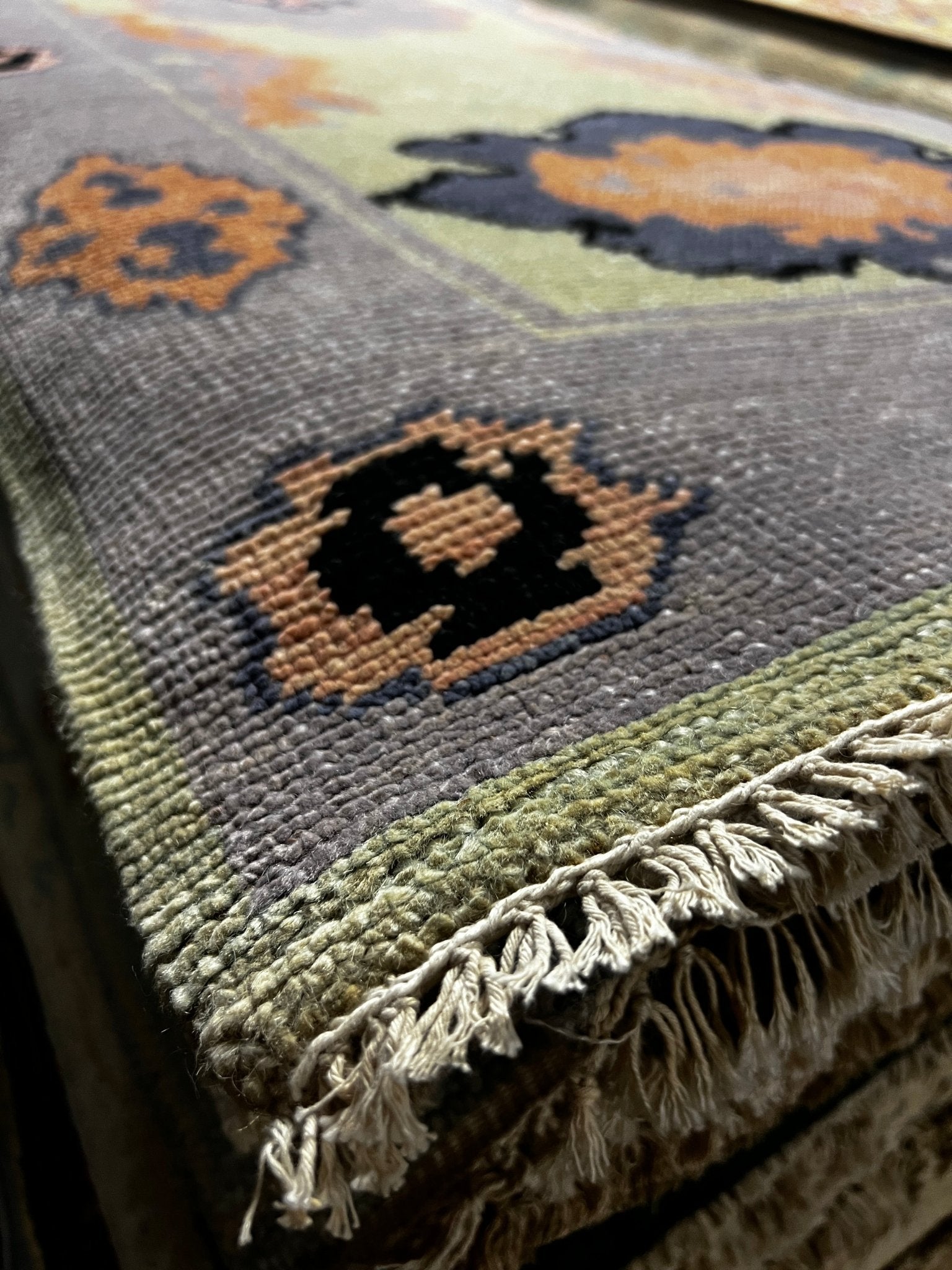 Karen Briggs 2.6x10 Hand-Knotted Light Green & Purple Oushak | Banana Manor Rug Factory Outlet