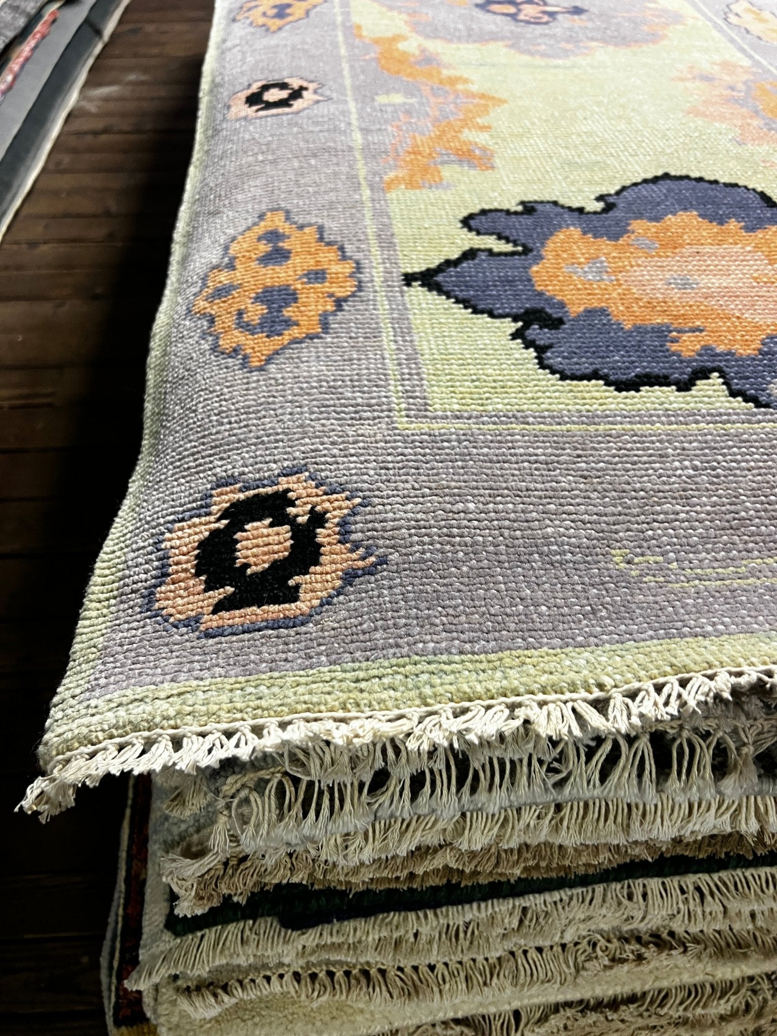 Karen Briggs 2.6x10 Hand-Knotted Light Green & Purple Oushak | Banana Manor Rug Factory Outlet