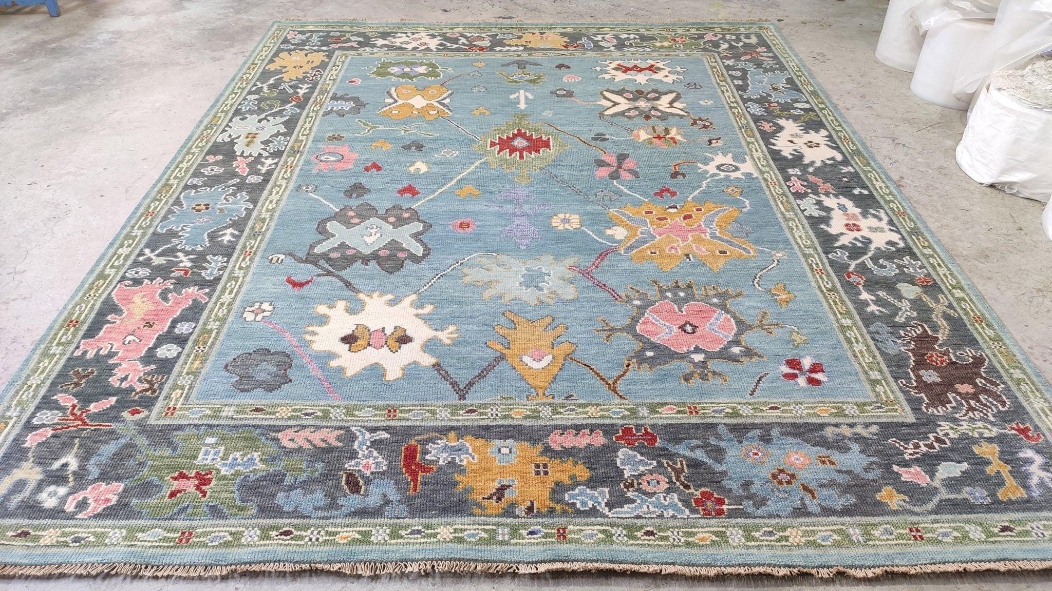 Katheryn Alice 8.3x10 Light Blue and Grey Hand-Knotted Oushak Rug | Banana Manor Rug Company