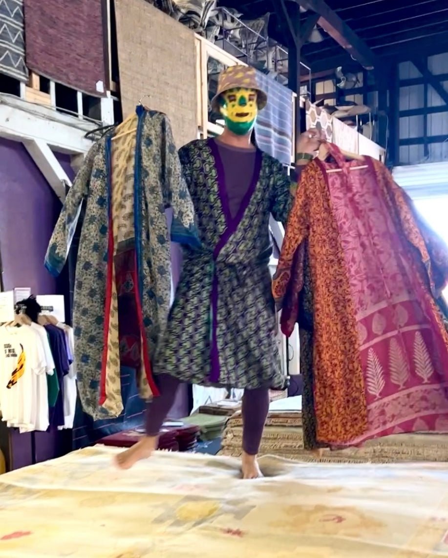 Kee Nang Assorted Long Reversible Recycled Silk Kimonos | Banana Manor Rug Company
