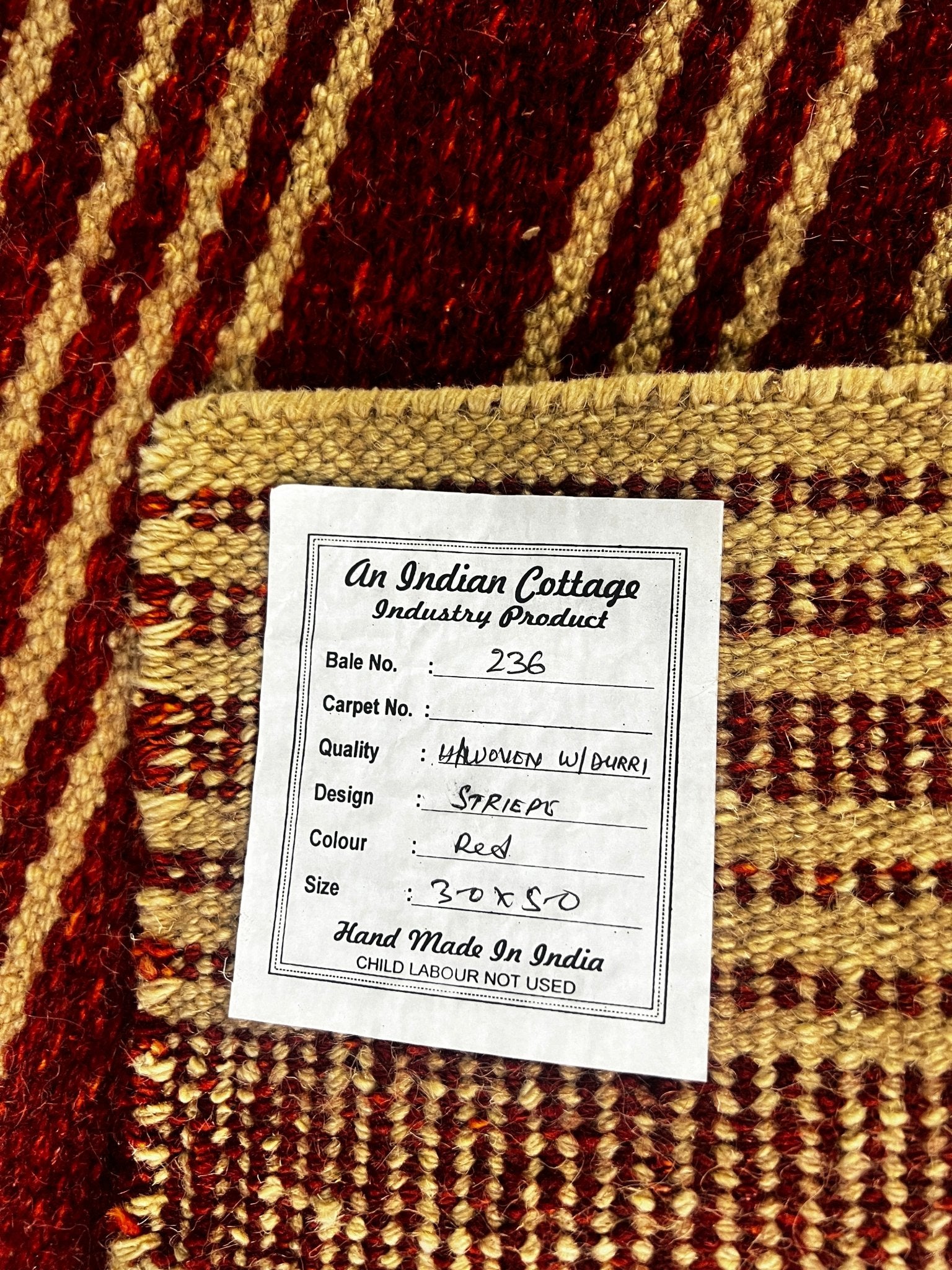 Keith the Handyman 3x5 Red Handwoven Durrie Rug | Banana Manor Rug Factory Outlet