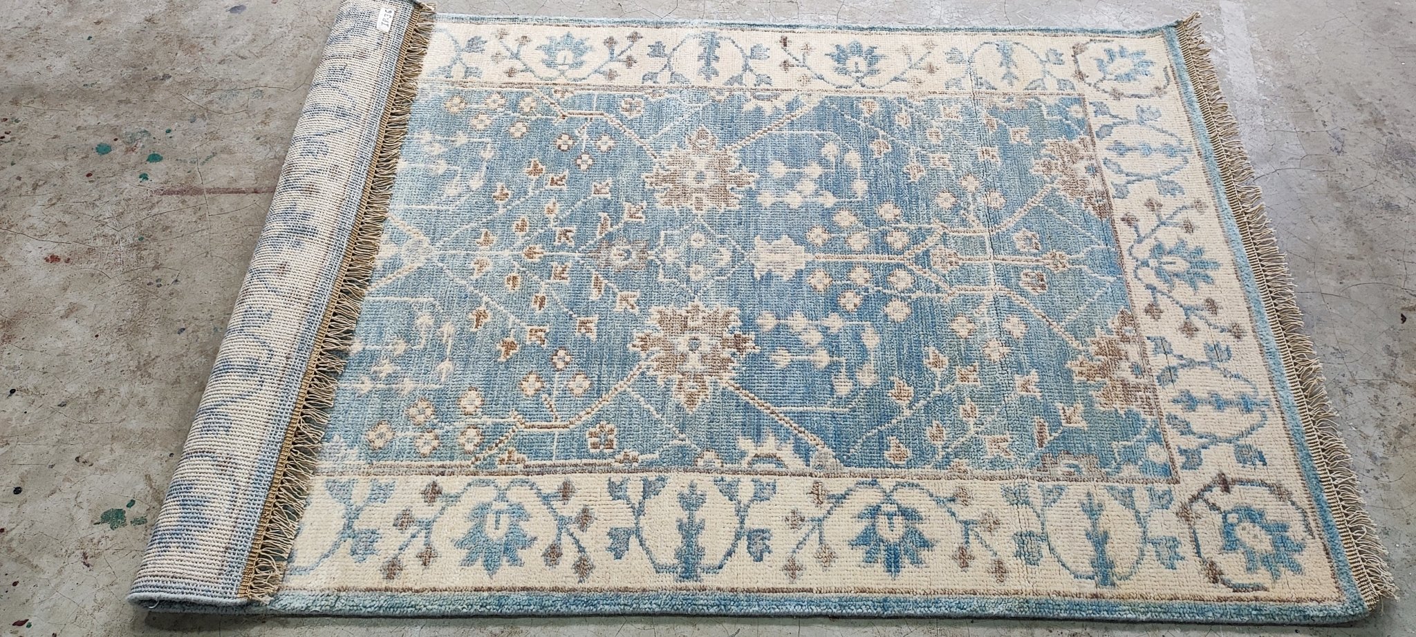 Kelly Behun Blue and Ivory Hand-Knotted Oushak Rug 4x6 | Banana Manor Rug Company