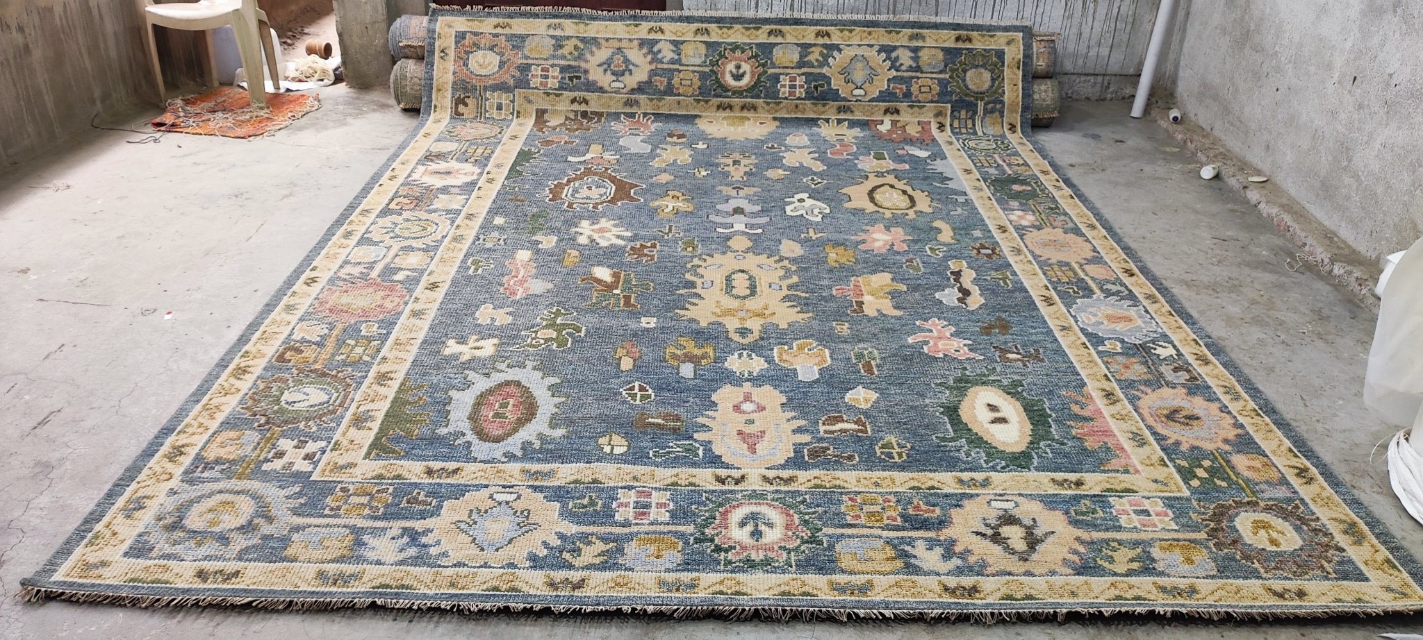 Kelly Wearstler 9.3x12 Blue Hand-Knotted Oushak Rug | Banana Manor Rug Company