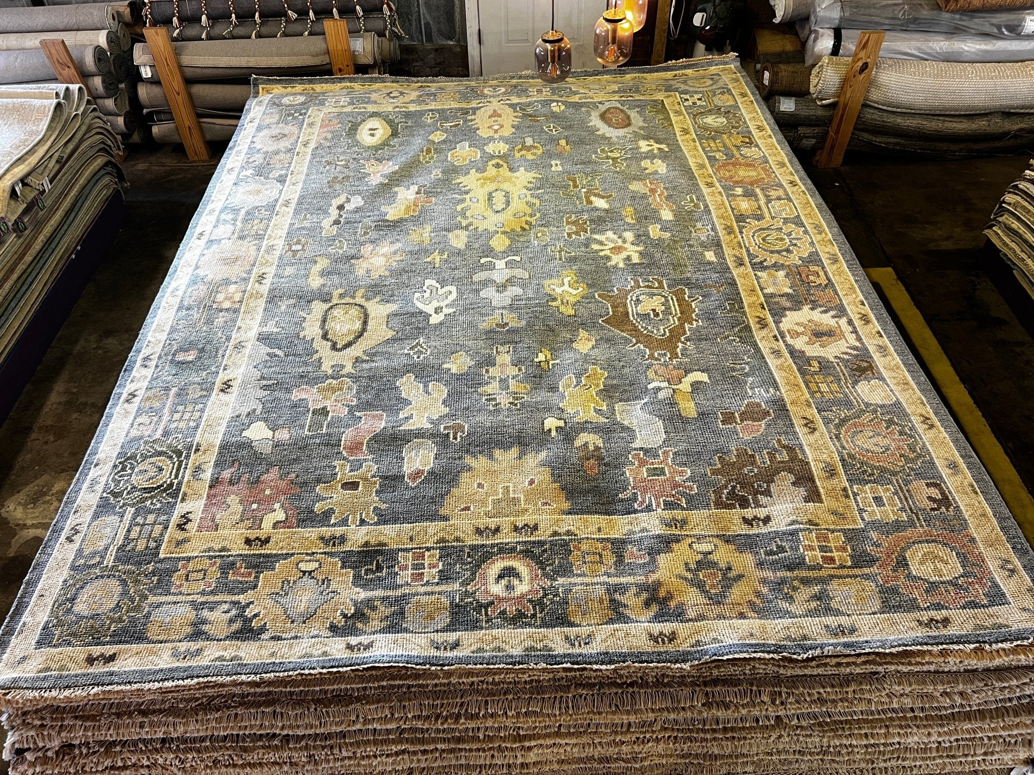 Kelly Wearstler 9.3x12 Blue Hand-Knotted Oushak Rug | Banana Manor Rug Factory Outlet