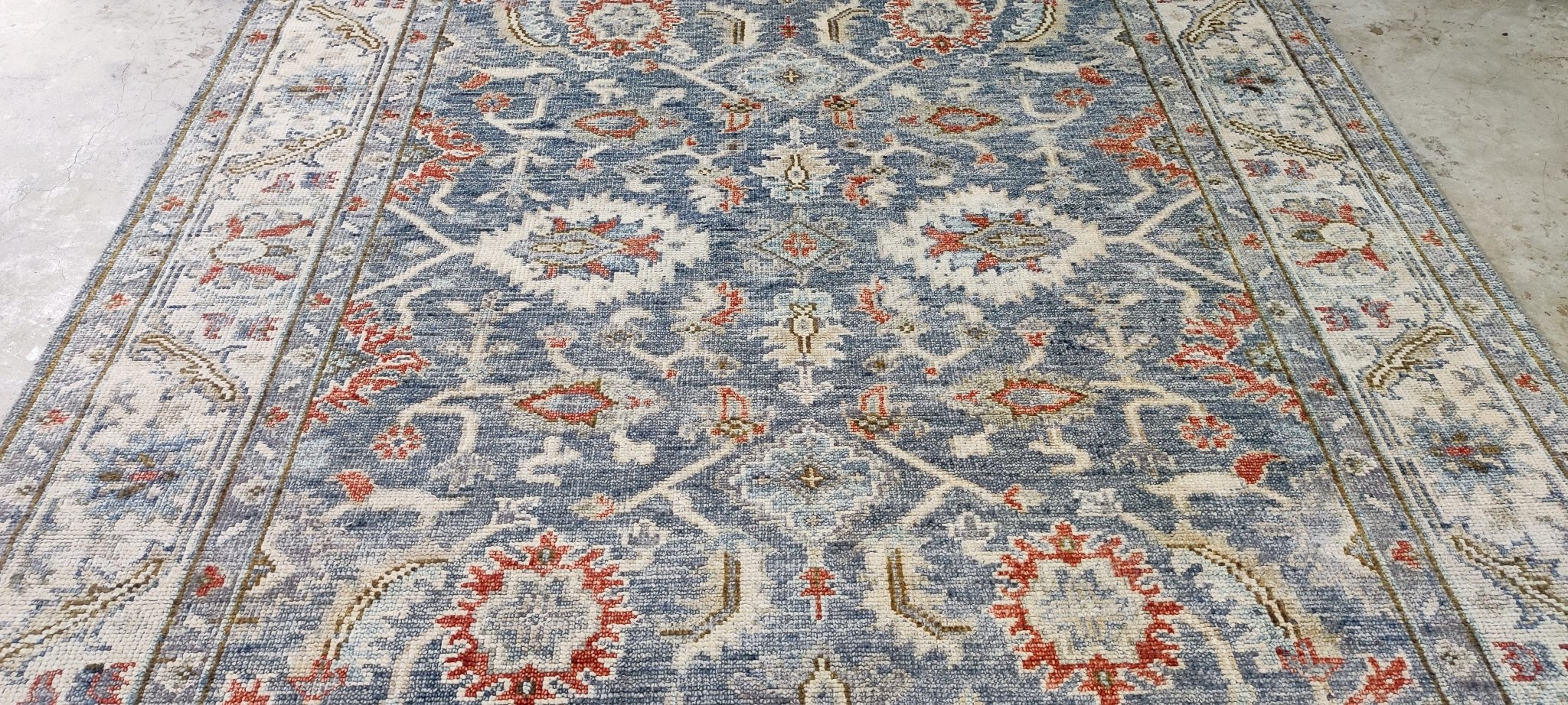 Kim Gordon Light Blue and Ivory Hand-Knotted Oushak Rug 8x10 | Banana Manor Rug Company