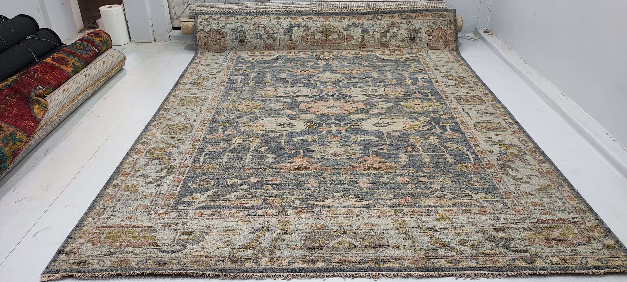 Kim Lankford 9x11.9 Hand-Knotted Grey & Tan Oushak | Banana Manor Rug Factory Outlet