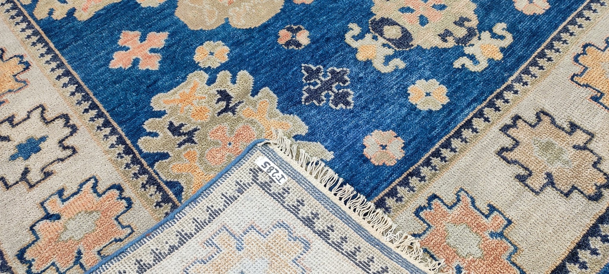 Kishani Perera Blue and Tan Hand-Knotted Oushak Rug 8x9.9 | Banana Manor Rug Company