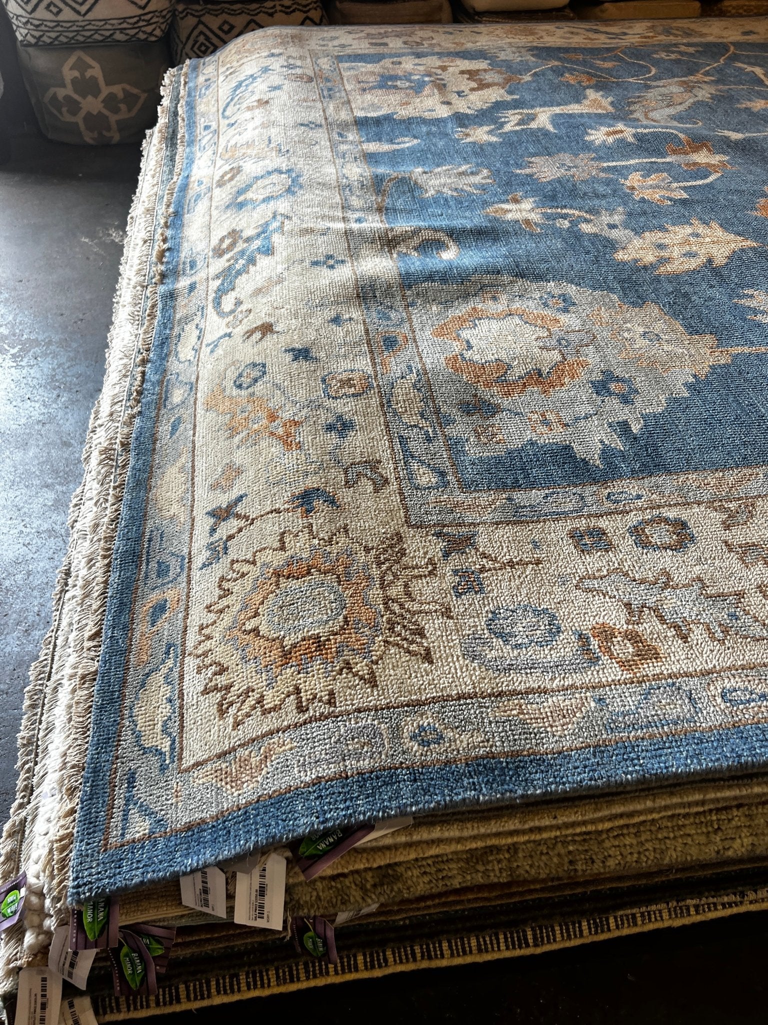 Kristina Asmus 10x14 Hand-Knotted Oushak Rug Light Blue and Tan | Banana Manor Rug Factory Outlet