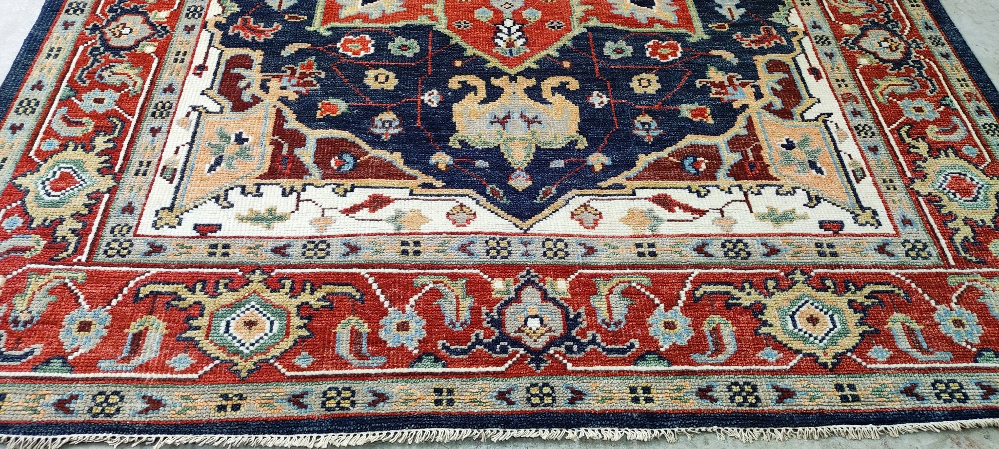 La Petite Grocery 8x10.3 Hand Knotted Blue & Red Serapi | Banana Manor Rug Factory Outlet