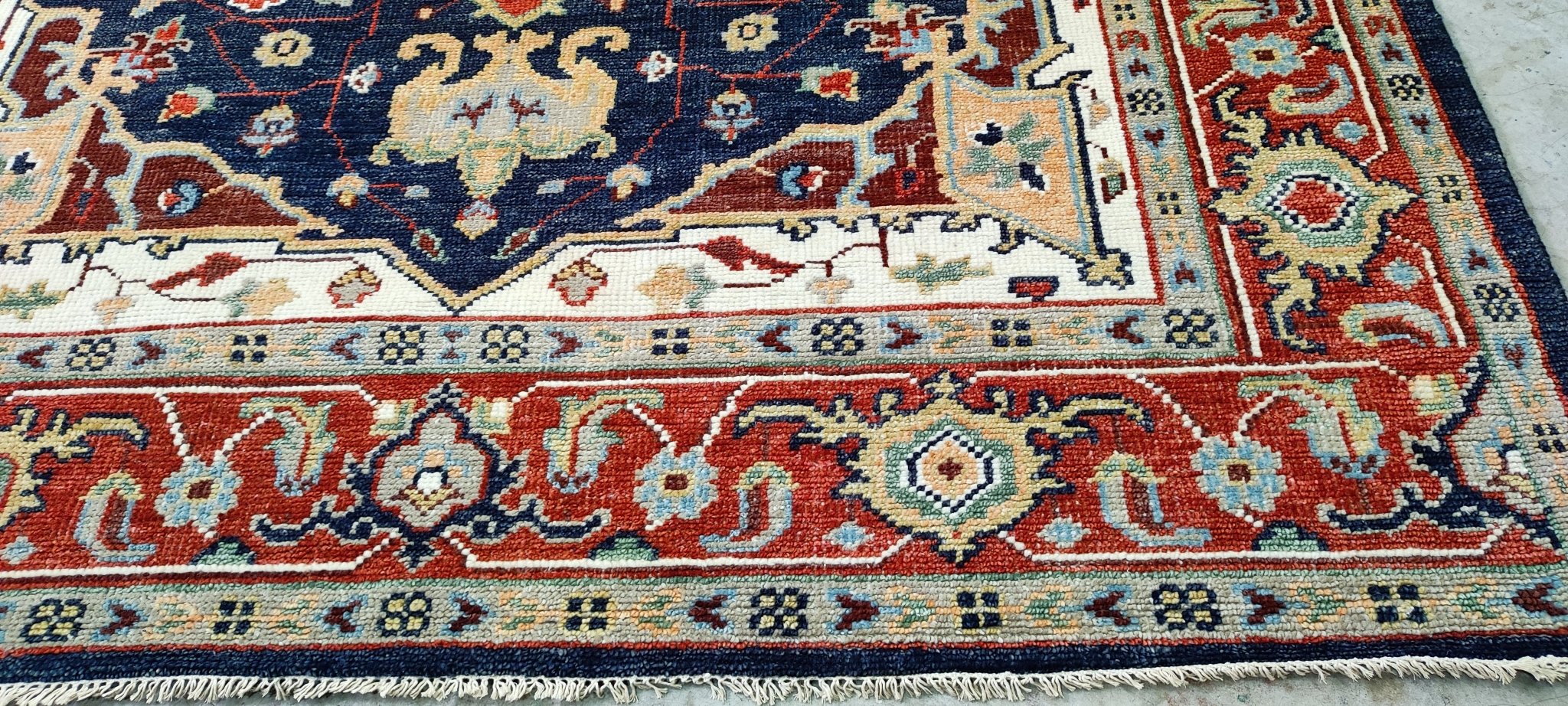 La Petite Grocery 8x10.3 Hand Knotted Blue & Red Serapi | Banana Manor Rug Factory Outlet