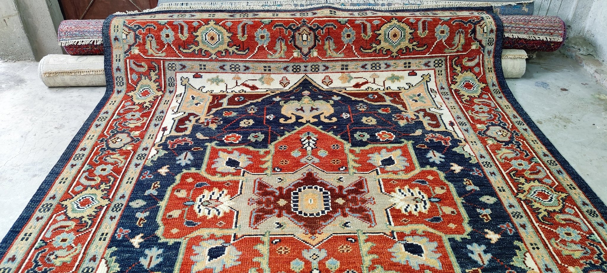 La Petite Grocery 8x10.3 Hand Knotted Blue & Red Serapi | Banana Manor Rug Factory Outlet