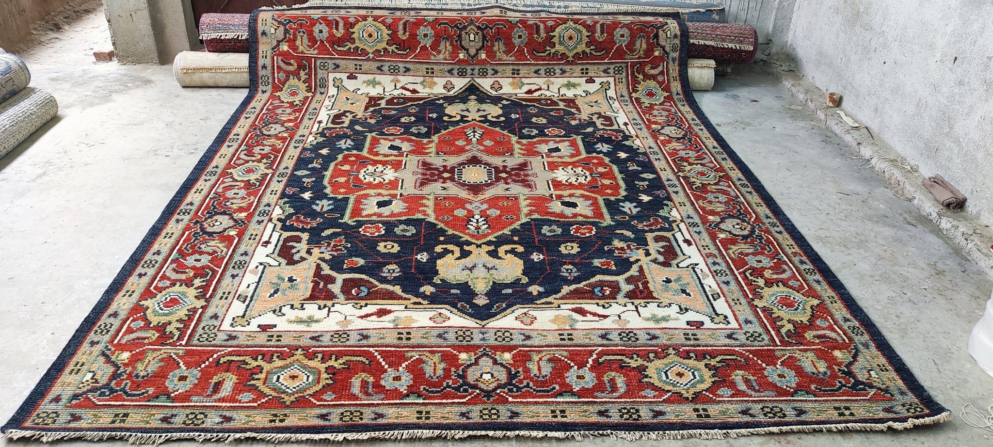 La Petite Grocery 8x10.3 Hand Knotted Blue & Red Serapi | Banana Manor Rug Factory Outlet