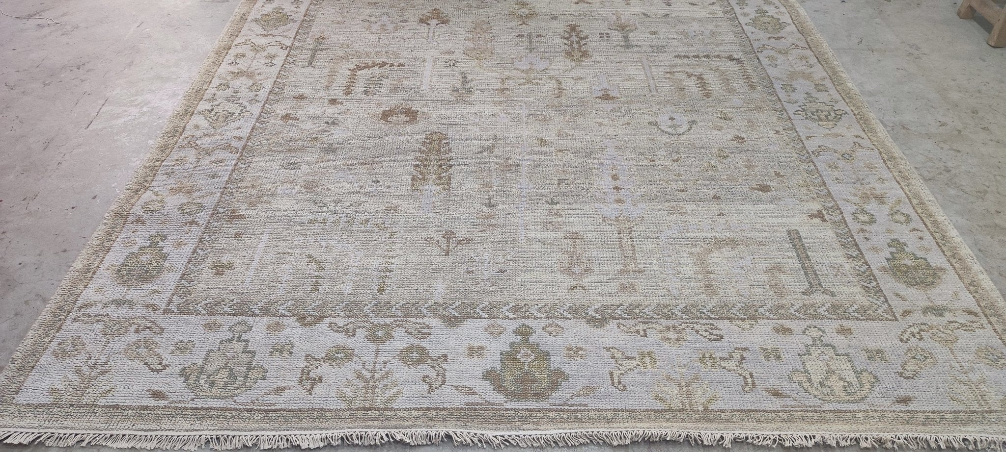 Lara Sachs-Fisherman Grey and Beige Hand-Knotted Oushak Rug 8x10 | Banana Manor Rug Company